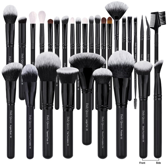 Daily Queen 29pcs Black Professional Makeup Brush Set Kabuki Powder Concealers Eye shadows Blush Eyeliner Eyebrow Contour Eye blending Brushes (29pcs brush)