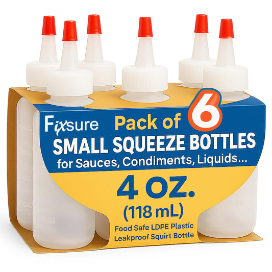 FIXSURE Plastic Squeeze Bottles with Red Tip Cap, 4 Oz Squirt Bottle For Ketchup, BBQ, Sauces, Syrup, Condiments, Oil, Pancake, Cookie Decorating, Dressings, Travel, Camping, Lab, Arts and Crafts (1)