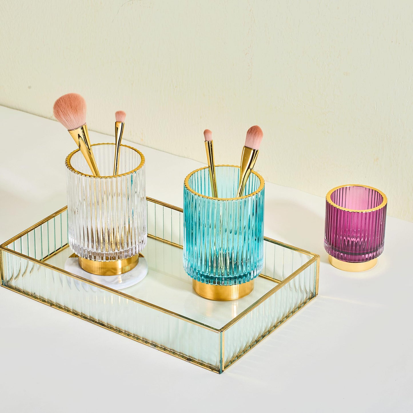 LEICURACE Makeup Brush Holder Organizer,Toothbrush Holders,Desk Pen Pencil Holder,Multifunctional Vintage Glass Brush Cup（L/White/A3-9-US）