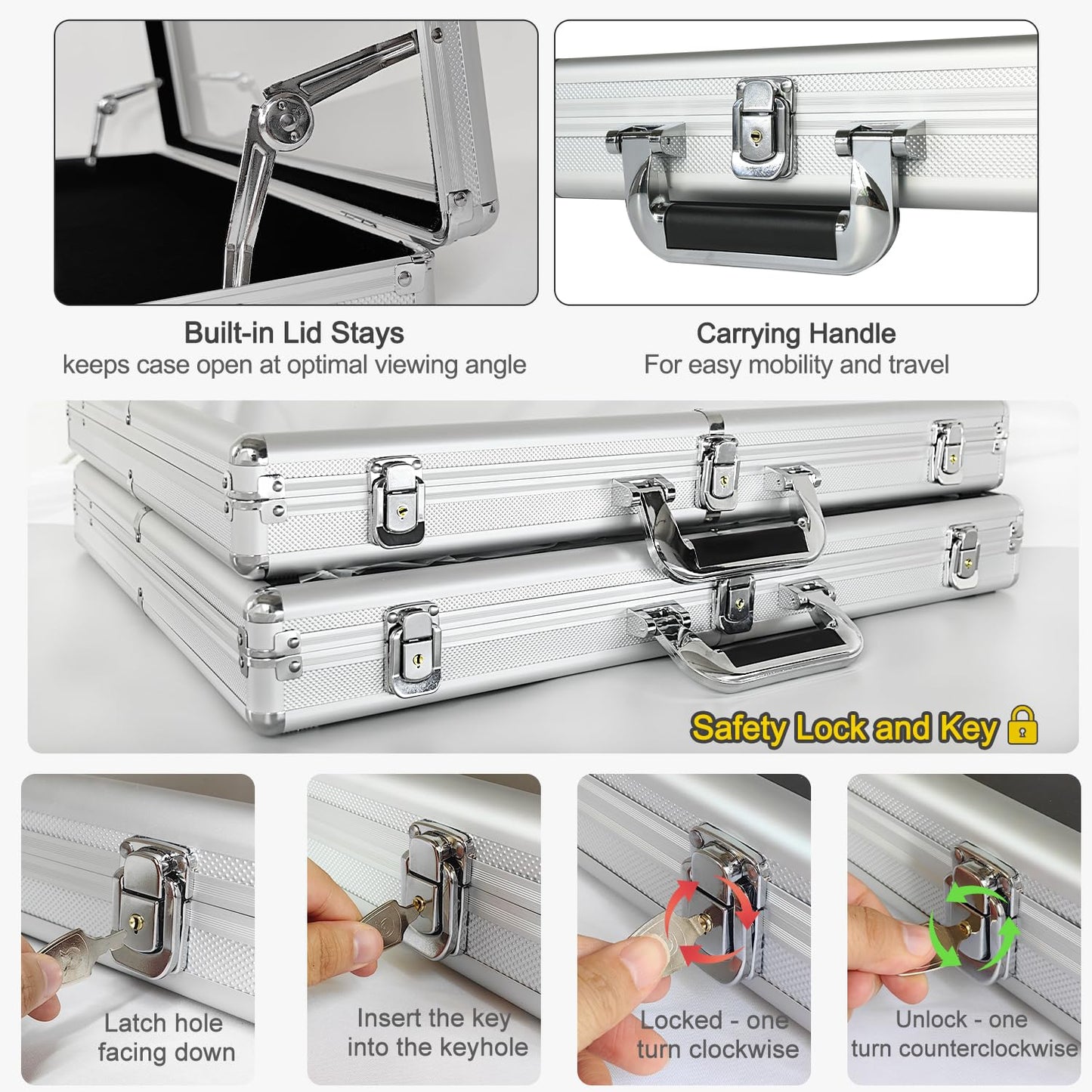 2 Pcs Trade Show Display Case – 34"x22" Large Aluminum Locking Tabletop Showcase for Trading Cards, Sports Cards, TCG, Jewelry – Lightweight & Portable for Exhibitions, Conventions, and Collectibles