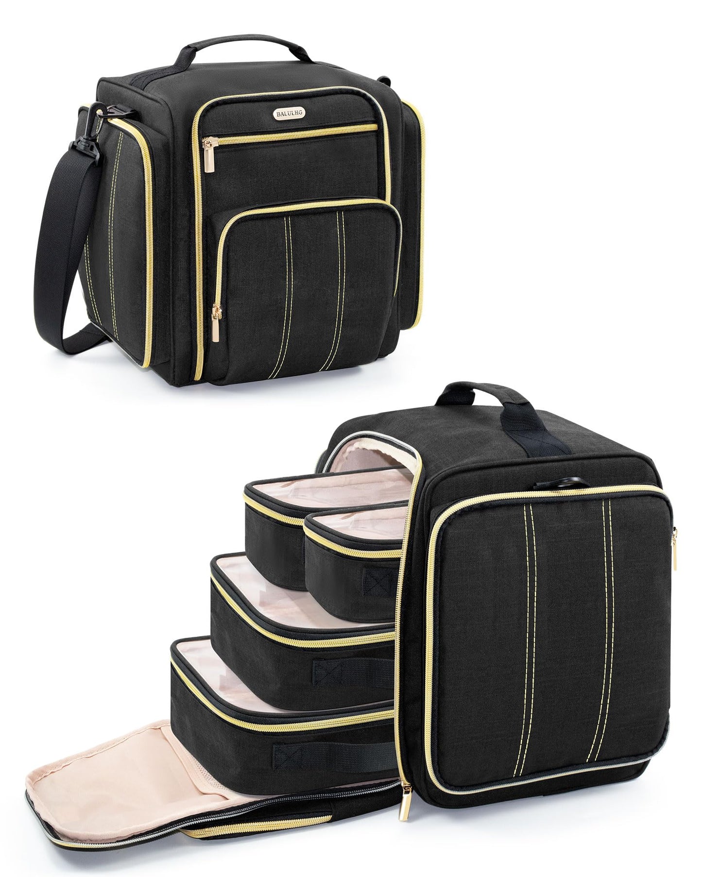 BALULHG Large Travel Makeup Bag - Cosmetic Organizer with 4 Removable transparent Inner Pockets, Multi-functional Toiletry Bag for Accessories & Brushes, Women's Beauty Case,Patent Pending