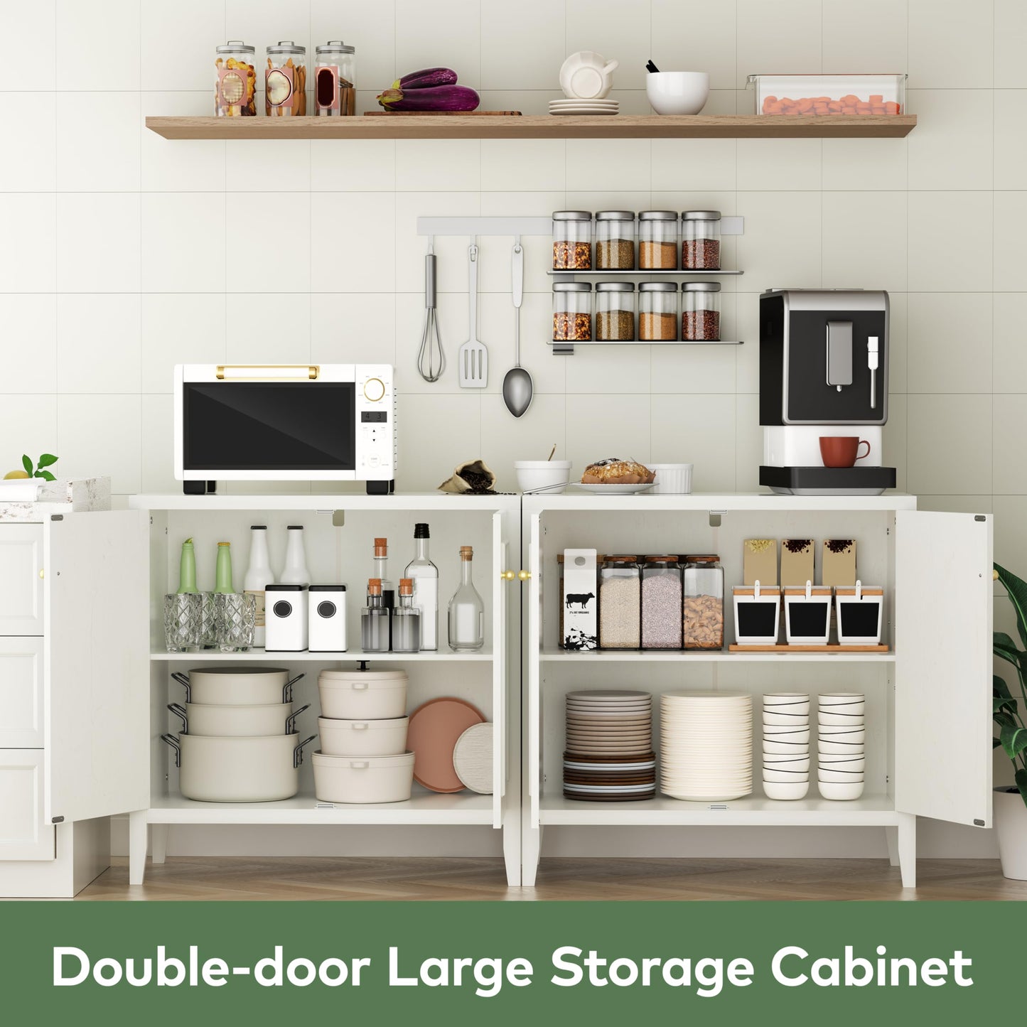 VDNEND Multifunctional Storage Cabinet, Modern 2 Doors Freestanding Cabinet Buffet Cabinet for Bathroom, Kitchen, Living Room, Office, Restaurant, Entryway Organizer (Antique White)