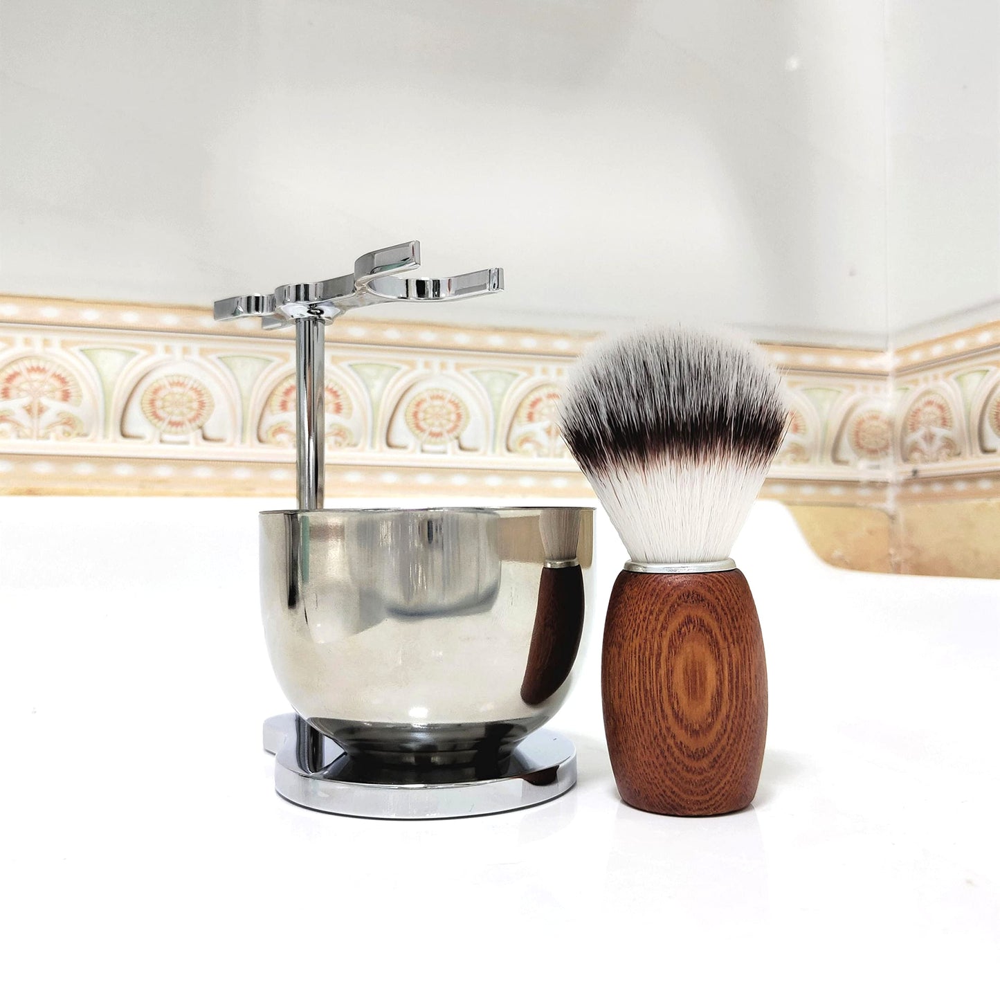 Men's Shaving Brush Set, 3 Pcs Grooming Set of Shaving Brush Stand and Bowl for Wet Shaving