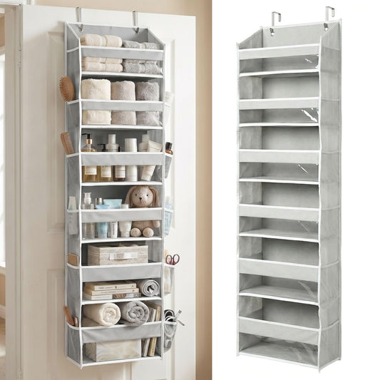 HOMELUX THEORY UPGRADED 6 Tiers Over The Door Organizer Hanging - 100D EXTRA THICK & 50lbs HUGE CAPACITY, 12 Side Mesh Pockets Over The Door Shoe Organizer, Hanging Closet Organizer (Light Gray, 1pc)