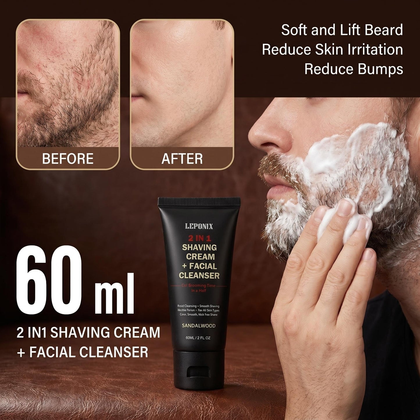 Shaving Kit, TSA Approved Travel Size Grooming Set - 60ml 2-in-1 Facial Cleanser & Shaving Cream, Shaving Brush and Bowl & 30g Solid Aftershave Balm, Gift Set for Men Boyfriend Stocking Stuffers