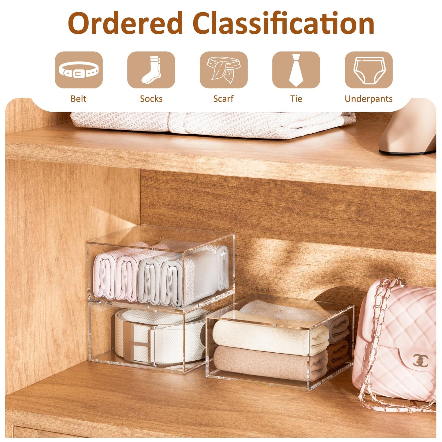 Hongtuocb 3 Layers Clear Square Acrylic Belt Organizer for Closet, Belt Holder for Accessories, Scarves, Ties, Jewelry, Bracelets-Space-Saving Storage Solution