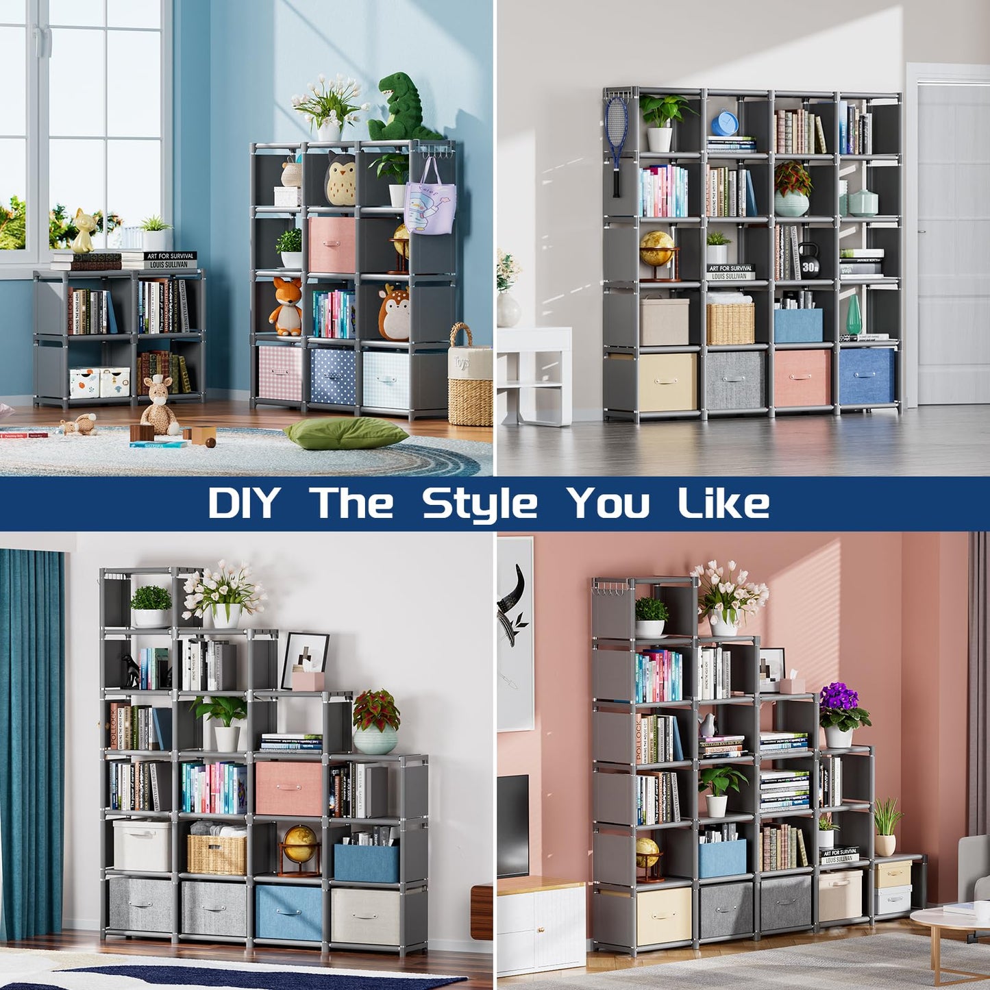 Mavivegue 20 Cube Storage Organizer Bookshelf, Grey