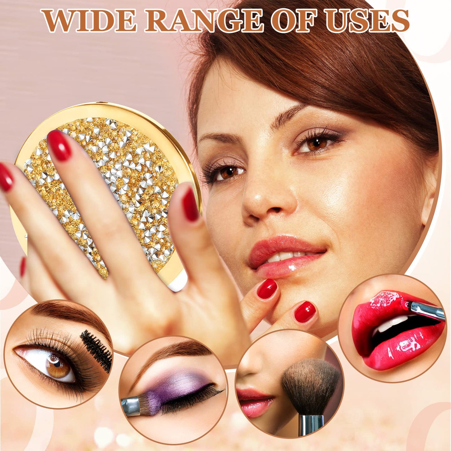 Cindeer 12 Pcs Small Compact Mirror Folding Pocket Makeup Round Hand Held Cosmetic Magnifying Compact Rhinestone Mirror with 1X/2X Magnification for Women Girls Travel (Stylish Colors)