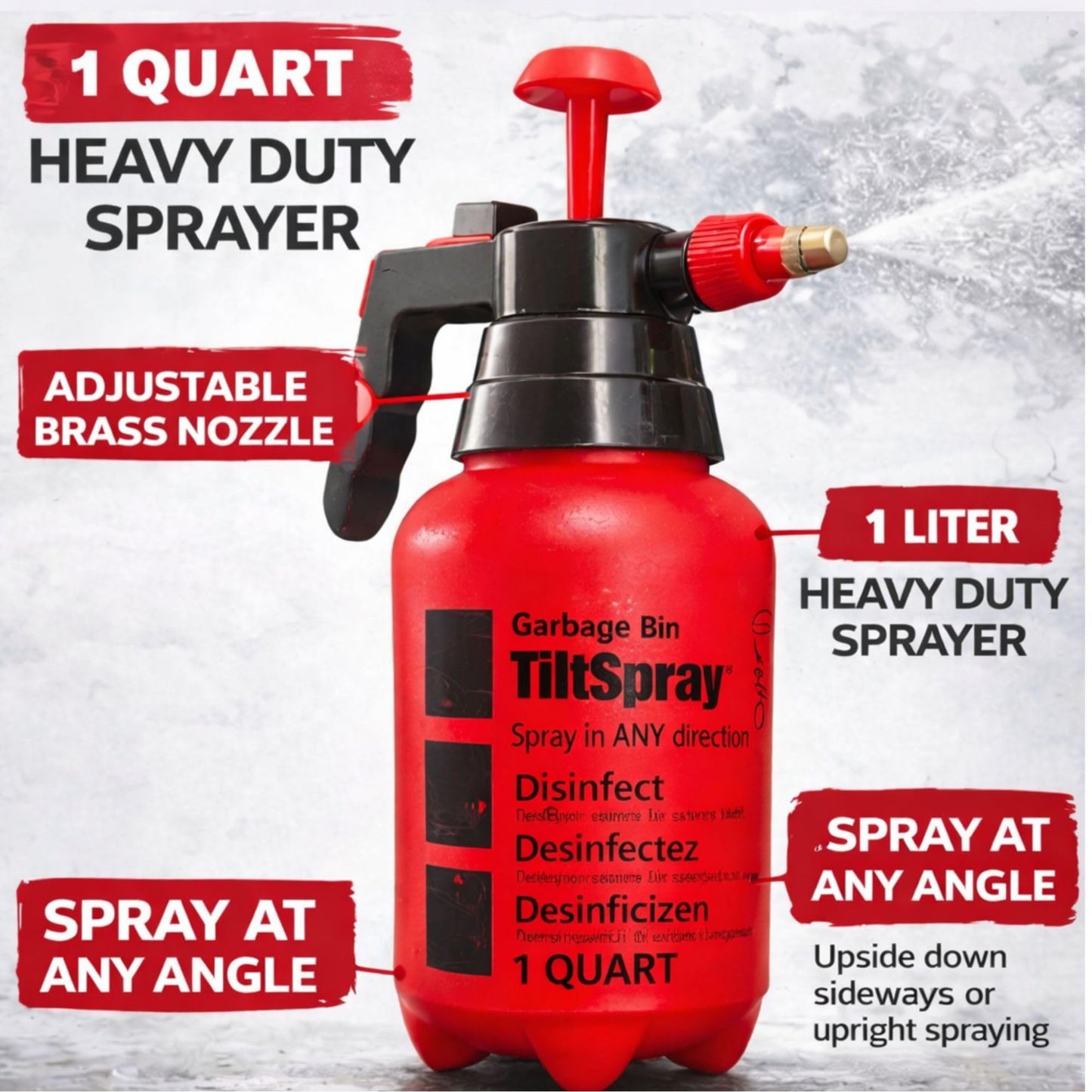 TiltSpray 32oz Spray Bottle – Sprays Upside Down & Any Angle, Heavy Duty Cleaning Sprayer for Hard-to-Reach Areas, Kitchen, Bathroom, Plants & Car Detailing – Leak Resistant, Adjustable Nozzle