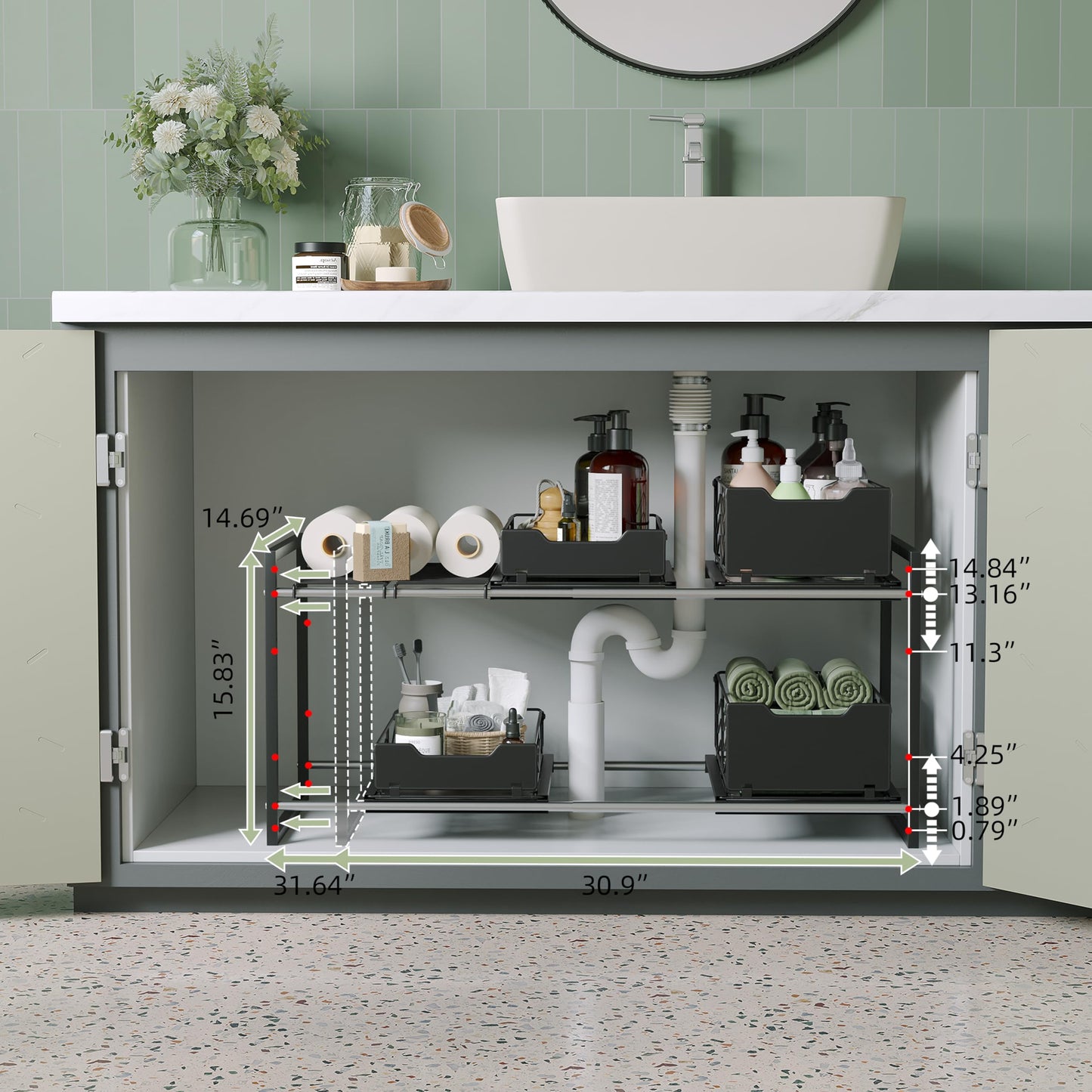 NETEL Adjustable Under Sink Organizers and Storage,Expandable Cabinet Storage Shelf with 4 Pull Out Baskets