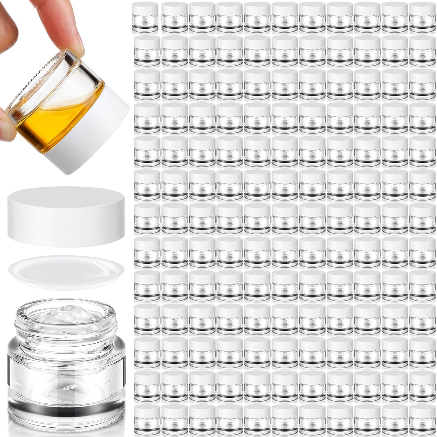 Norme 140 Pack 10 ml Glass Cosmetic Jars with Lids, Bulk Empty Refillable Sample Jars for Lip Balm, Cream, Lotion, Travel Jar for Creams, Inner Liner, Wide Mouth(White,Plastic)