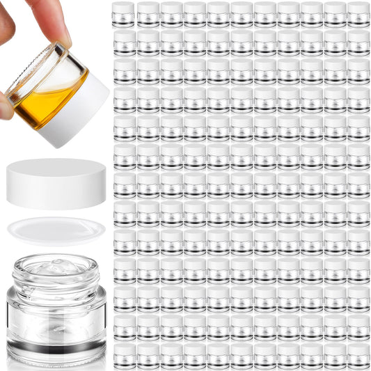 Norme 140 Pack 10 ml Glass Cosmetic Jars with Lids, Bulk Empty Refillable Sample Jars for Lip Balm, Cream, Lotion, Travel Jar for Creams, Inner Liner, Wide Mouth(White,Plastic)