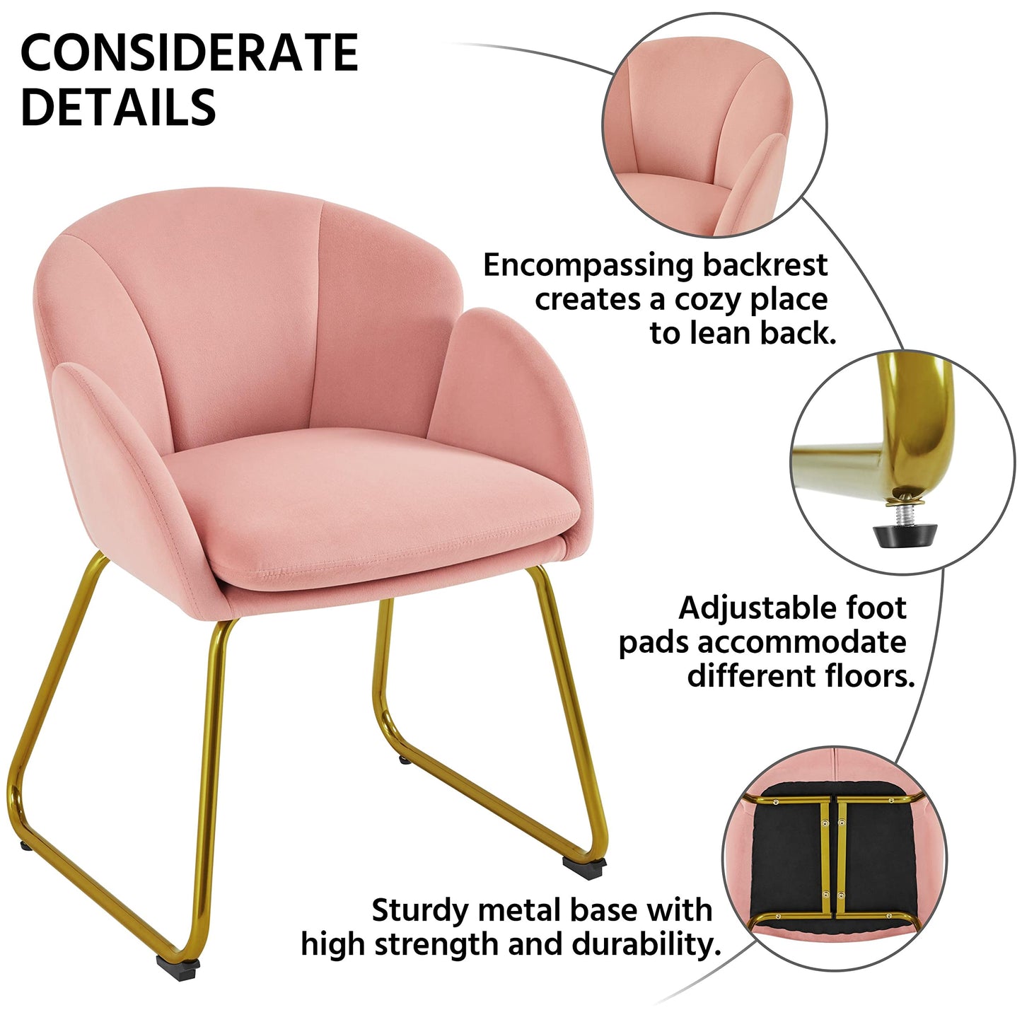 Yaheetech Flower Shape Velvet Vanity Chair, Modern Side Armchair Makeup Chair no Wheels with Golden Metal Legs for Living Room/Dressing Room/Bedroom/Home Office/Kitchen, Pink