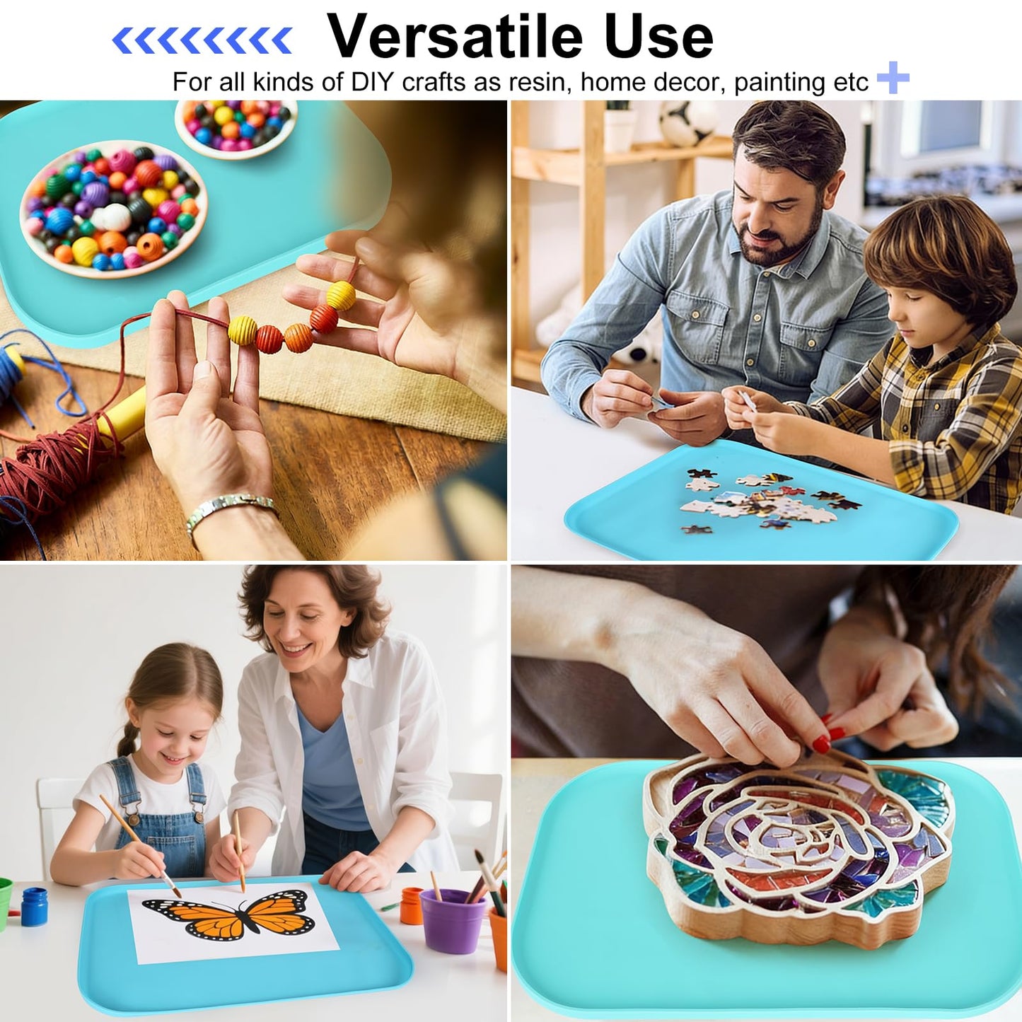 2 Pack Silicone Art Mats for Kids, 24 & 17 Inch Large Silicone Mat with Raised Lip, Rollable Washable Craft Mats for Playdough, Painting, Puzzles, Lego, Bead, Resin, Blue Mint