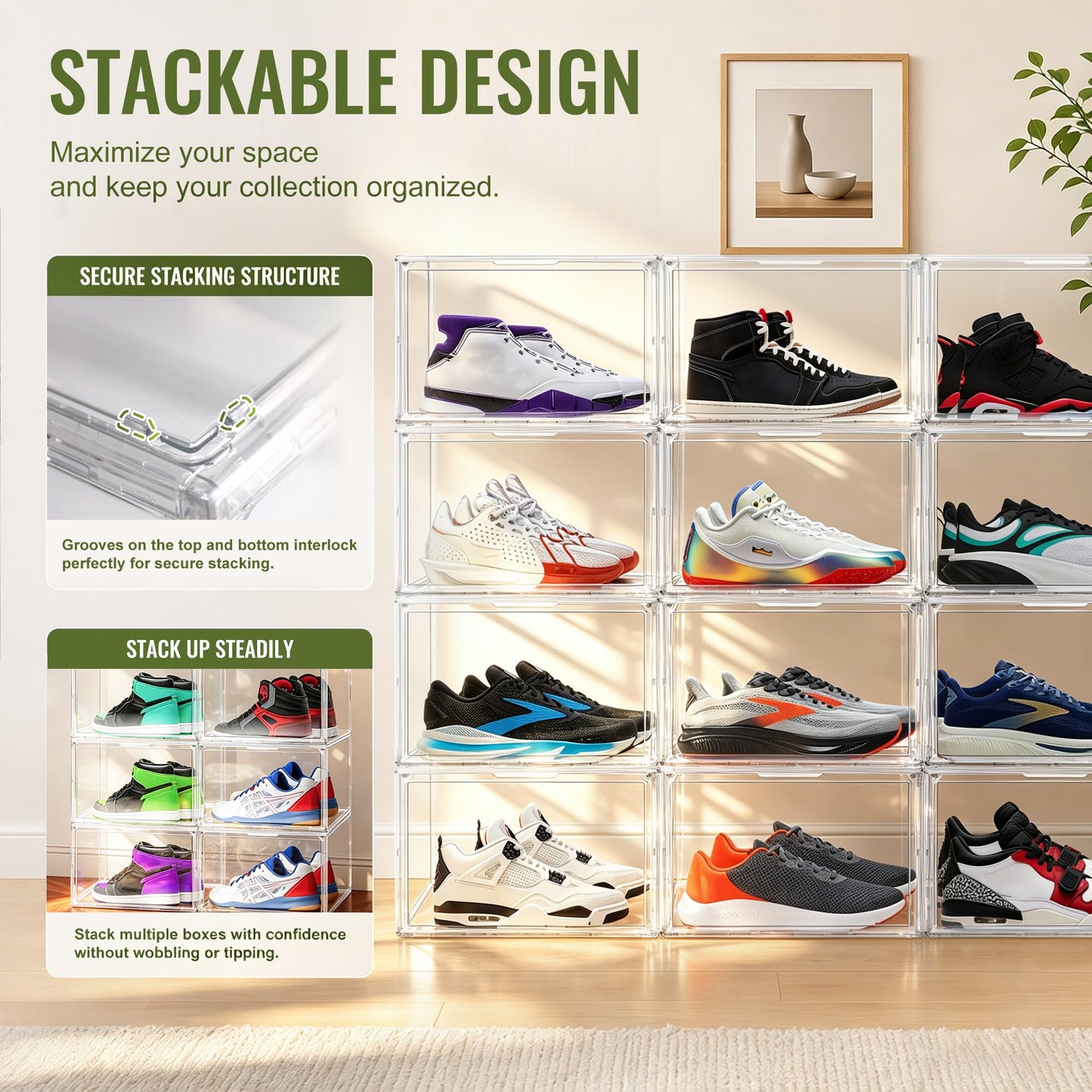 DAYOOH Clear Acrylic Shoe Box Size 14, Stackable Everyday Footwear Storage