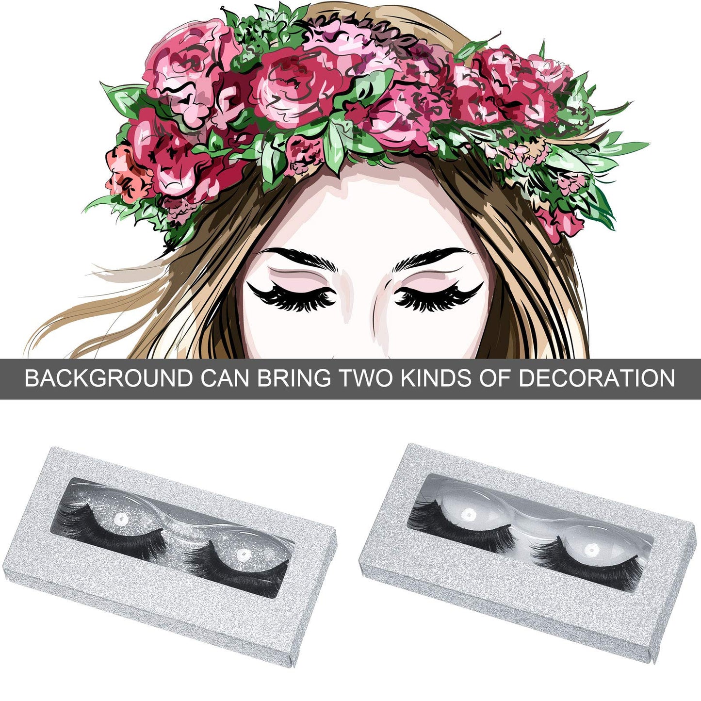 Maitys 50 Sets Empty Lash Case Set, Include Empty Eyelash Box Packaging Storage Box, Eyelash Boxes Tray False Storage, Internal Background Paper(Silver)