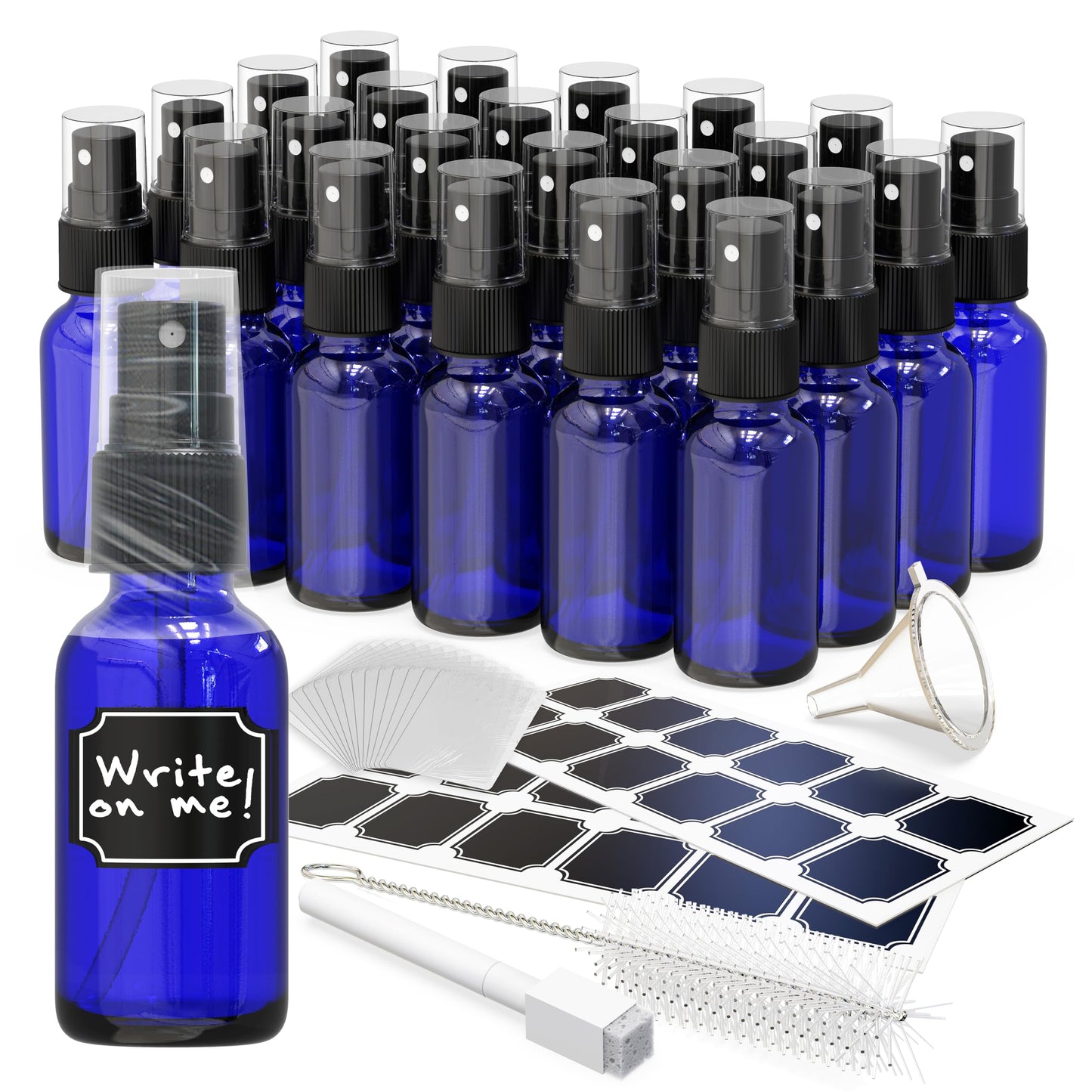 Nevlers 1 Oz Blue Glass Spray Bottles for Cleaning & Refreshment 24 Pack