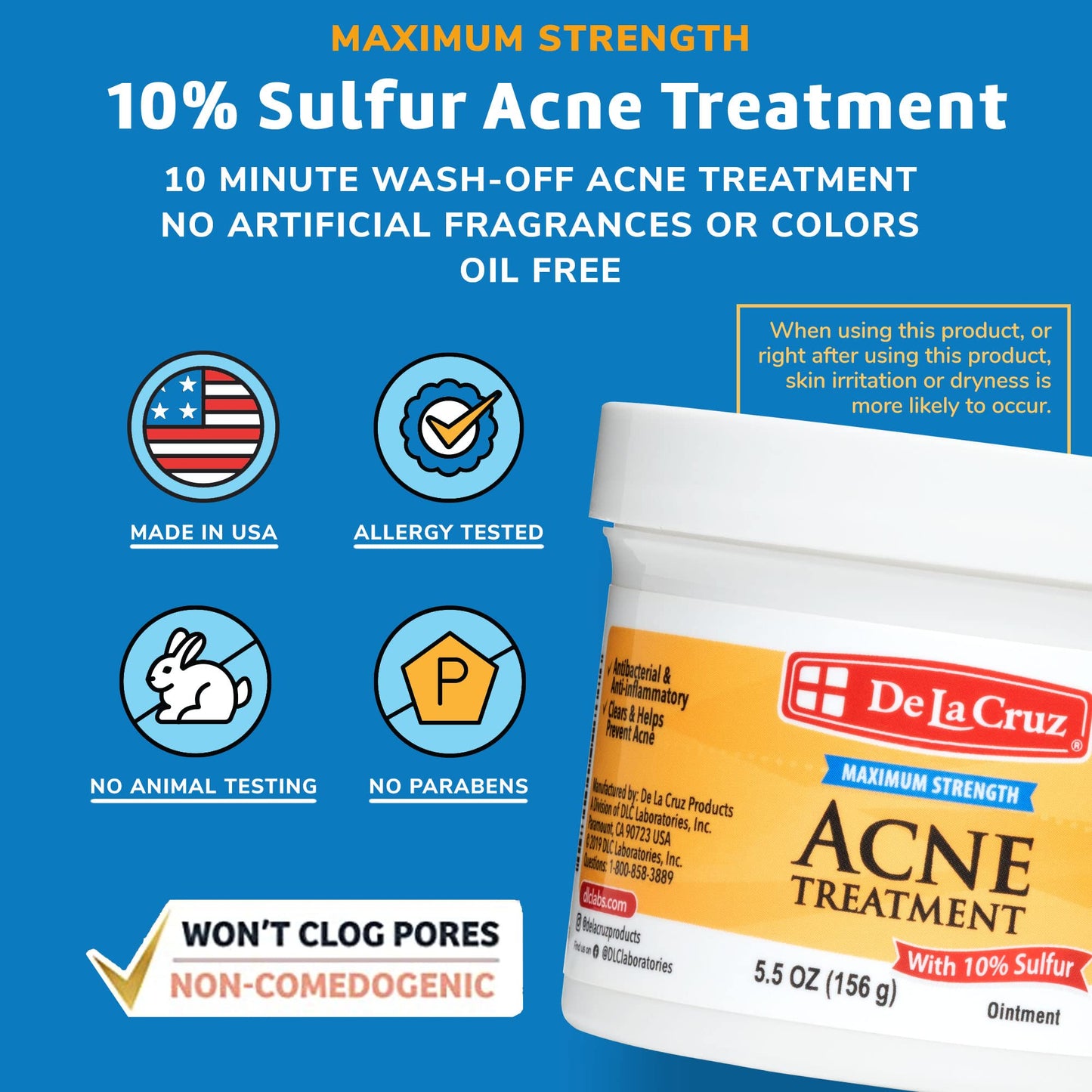 De La Cruz Sulfur Ointment - Cystic Acne Treatment for Face and Body - Daily 10 Min Spot Treatment Mask - Safe and Effective Game Changing Hormonal Acne Treatment that Clears Up Pimples 5.5 OZ.