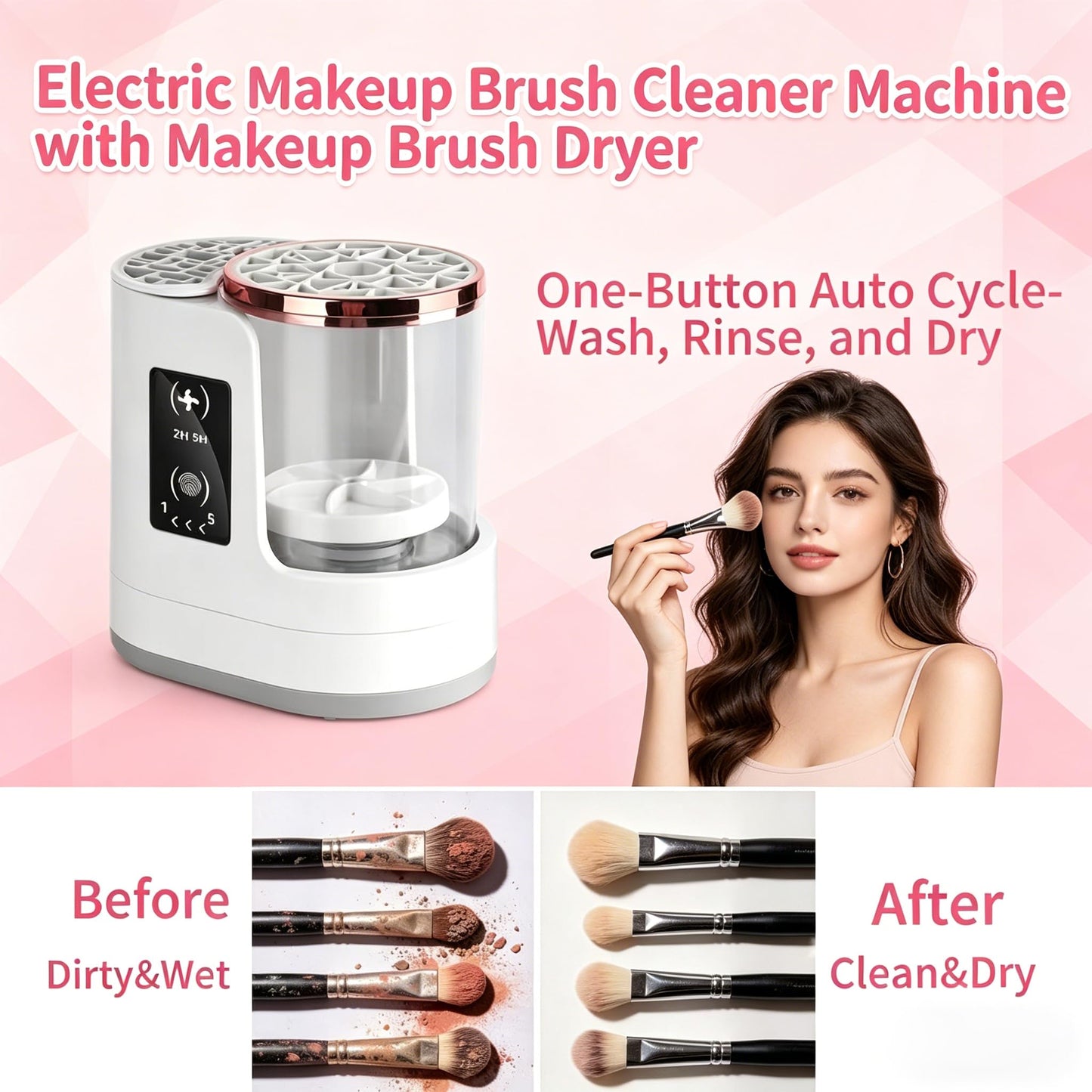Hublaolss 3 IN 1 Electric Makeup Brush Cleaner & Dryer Machine, Automatic Makeup Brush Cleaner, Portable USB Cosmetic Brushes Cleaner Tool for All Size Beauty Makeup Brush Set, Blush Brush, Sponges