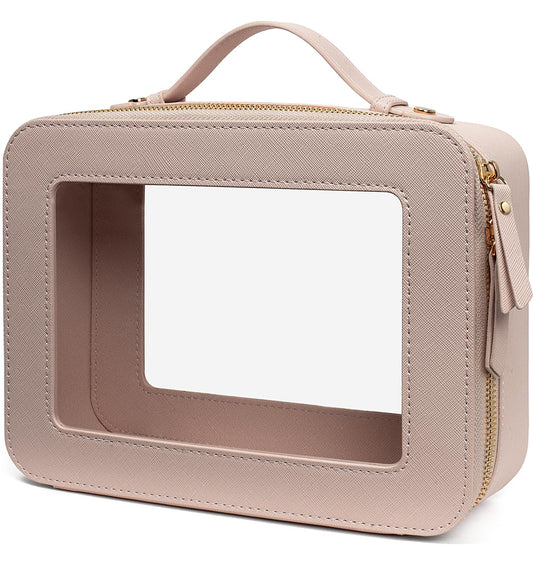 LETGO Clear Makeup Bag Organizer,Travel Toiletry Bag Cosmetic Case for Women,Portable Beach Make Up Skincare Pouch Car Organizer Bag with Zippers for Essentials(Large-Nude)