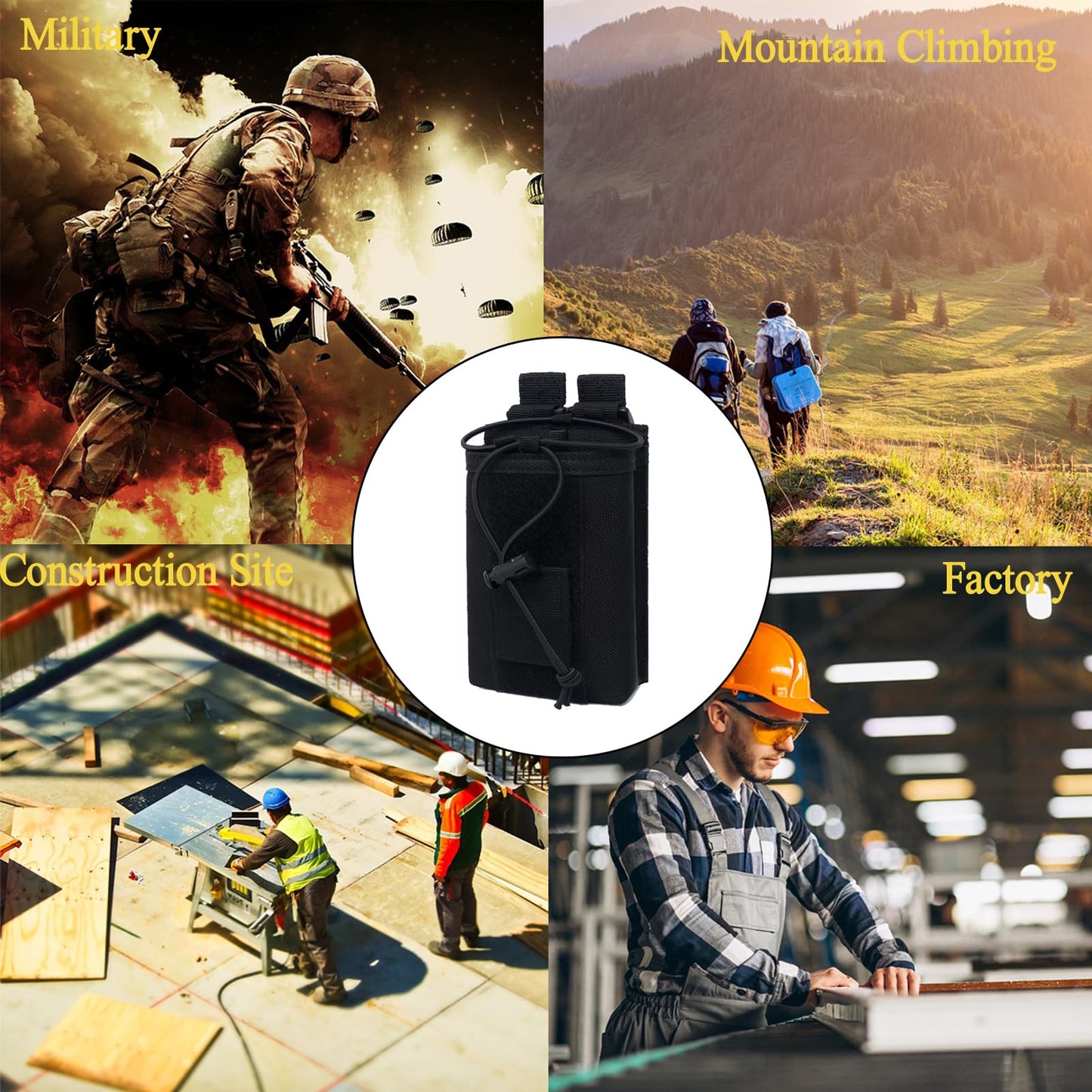 Radio Pouch - 1000D Tactical Molle Adjustable Two Way Radios Holder Bag Case for Walkie Talkies (2 Pack Black+Tan)