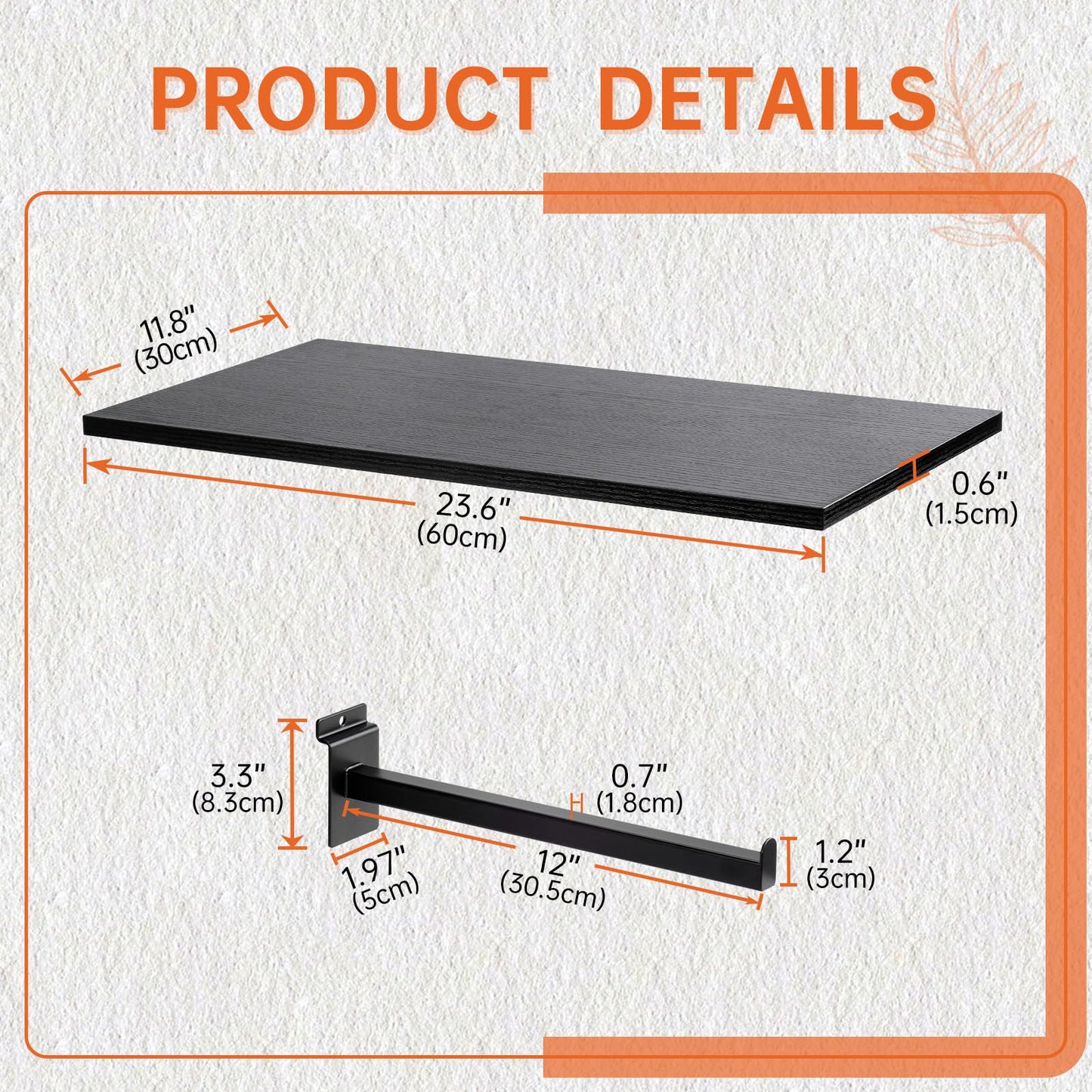 WETOECOTEC Wood Slatwall Shelves, Slat Wall Shelf Slatwall Acccessory for Garage, Home Improvement, Retail Display (6, 24''x12'')