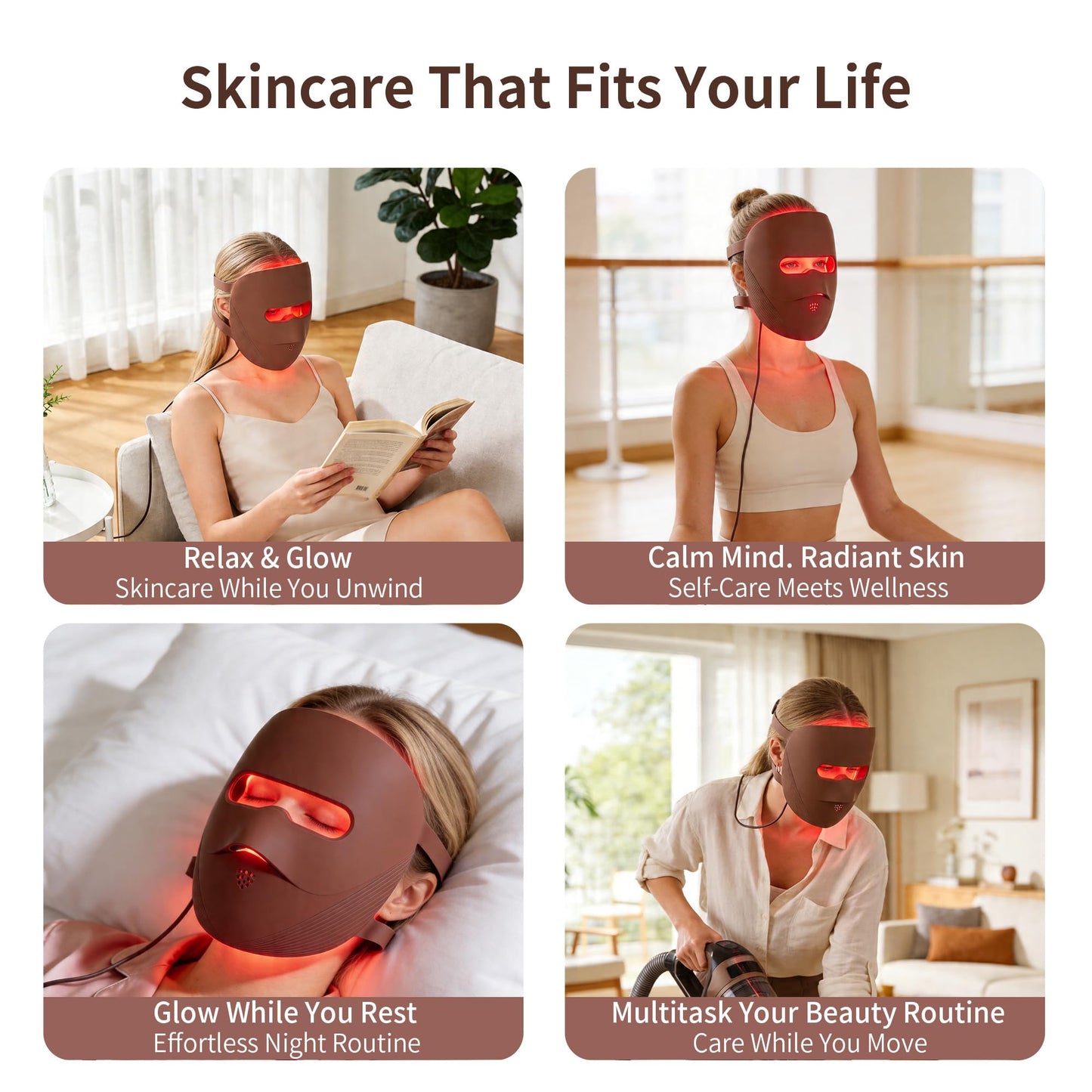 JZANWKT LED Red Light Therapy Mask for Face, 4 Wavelength Facial Light Therapy Mask with 850nm Near Infrared, Wireless 3D Fit Face Mask, Rechargeable Skin Care Device for Women