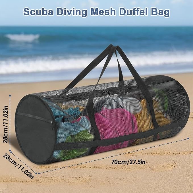 Gear Dive Bag - Foldable Mesh Snorkel Backpack, Large Equipment Holder, Long Lasting Storage Organizer | Duraable Duffle for Scuba Diving, Swimming, Beach, Pool, Travel, Sports, Volleyball, Basketball