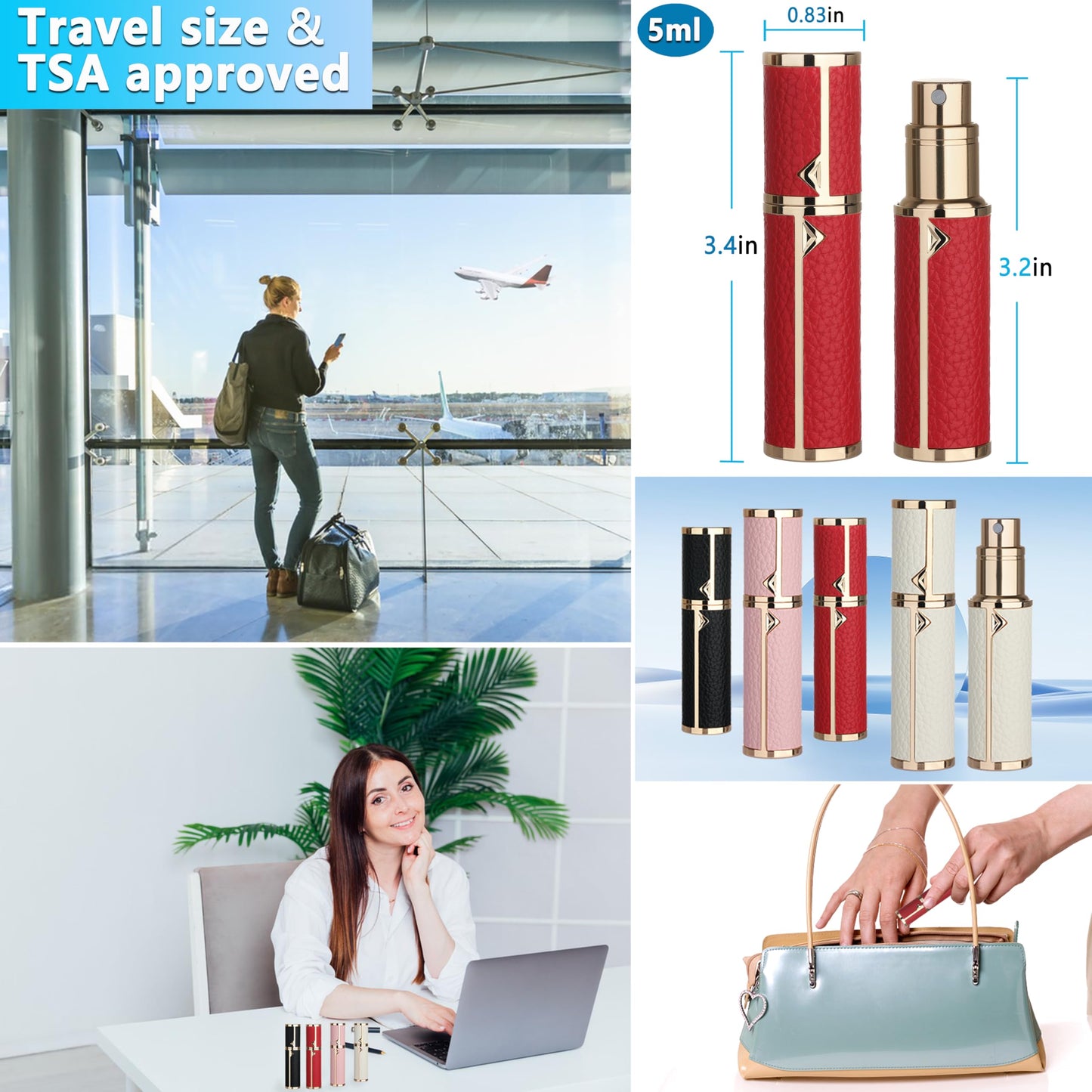Qavhun Refillable Travel Perfume Atomizer Bottle - 5ml Luxury Pocket Perfume Dispenser Pump, Travel Perfume Atomiser, Cologne Dispenser, Portable Size Sprayer Bottle for Traveling (Red)