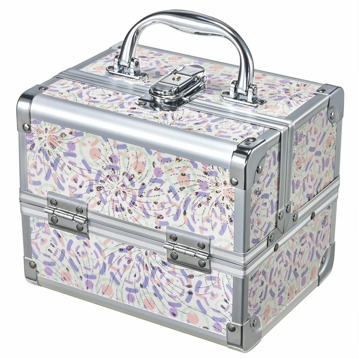 Joligrace Makeup Case for Girls Cosmetic Train Case Makeup Storage Box Jewelry Organizer Hair Accessories Lockable with Trays & Mirror Purple
