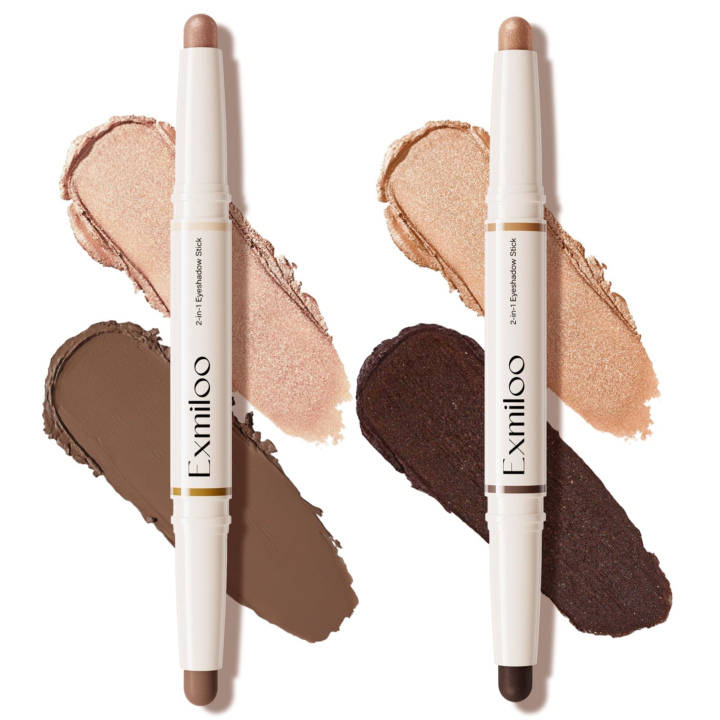 Exmiloo 2PCS Dual-Ended Cream Eyeshadow Stick Set - 4 Shades with Shimmer & Matte Finish - Blendable Eye Shadow Sticks for Easy Everyday & Smoky Looks, Waterproof, Vegan & Cruelty-Free