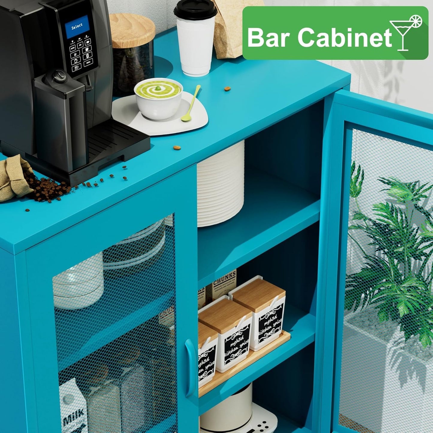 Chshin Metal Locker Storage Cabinet with 2 Mesh Doors and Adjustable Shelves,Blue Metal Locker Cabinets,Coffee Bar Cabinet,Kitchen Pantry Storage Cabinets for Home,Sideboard,Office(40" H)