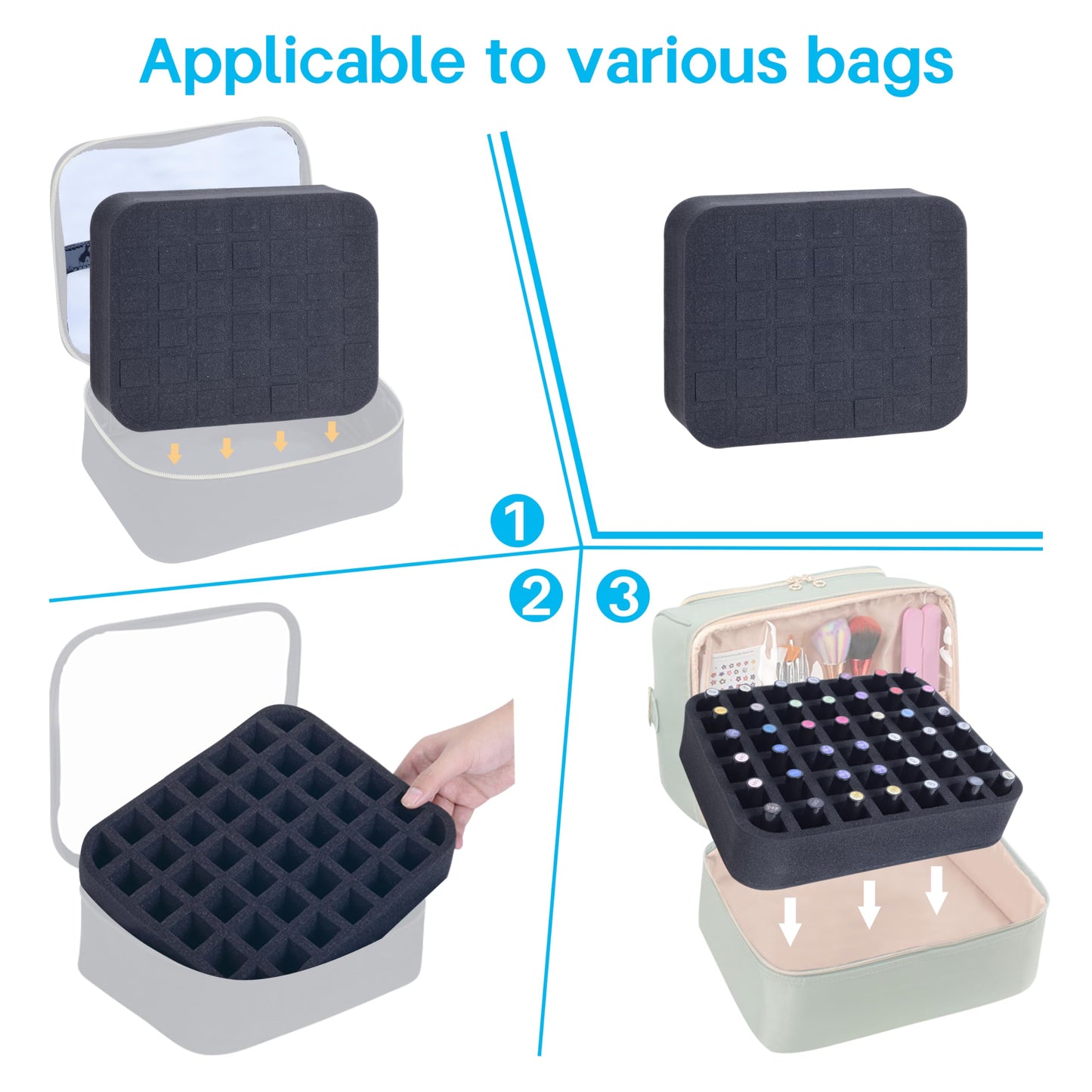 YAHOURWAT 2 Pack Nail Polish Organizer Holder Foam Pad with Slots for Storage 84 Bottles (15ml/0.5fl.oz) Nail Polish or Essential Oil Tray for Drawers Black