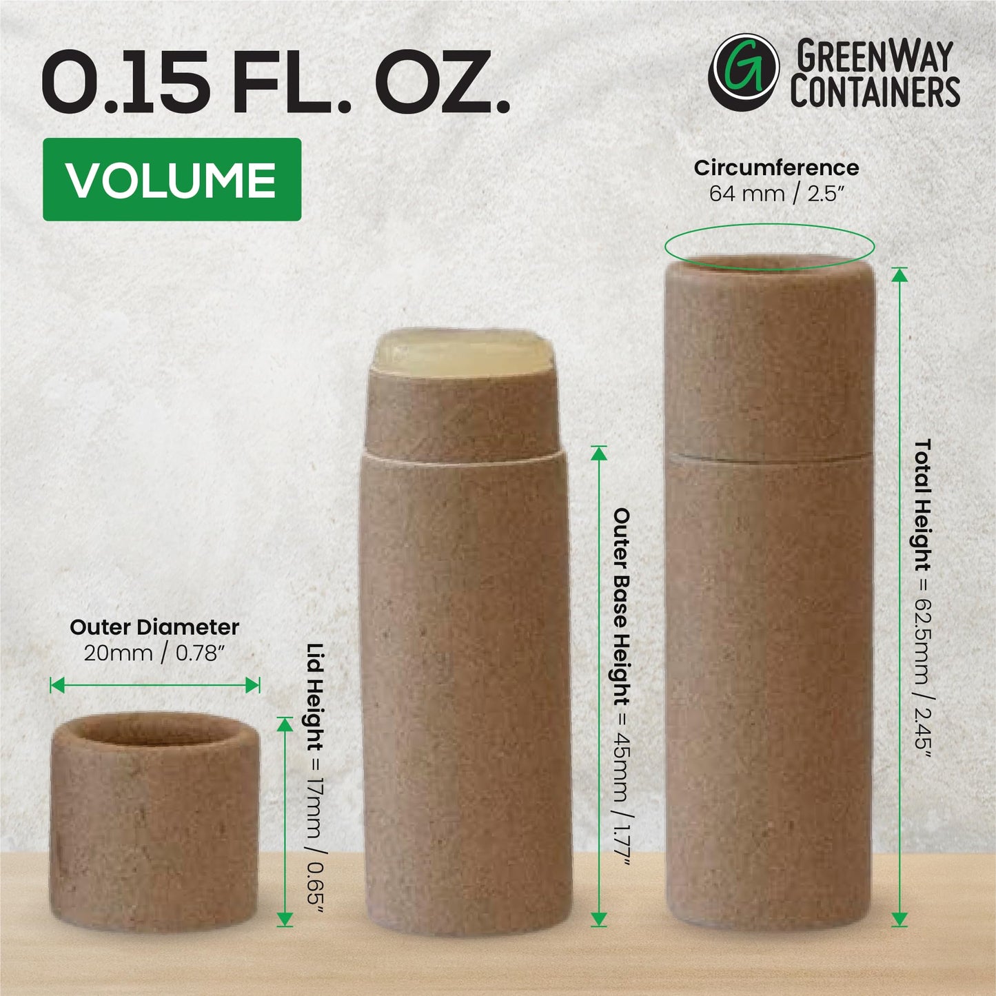 GreenWay 0.15oz / 4.25g Kraft Paperboard Lip Balm Tubes with Lids - 12 Pack Lip Gloss Tubes Refillable DIY Cosmetic Containers – Extra Thick Push-Up Bottom Lip Balm Containers - Brown