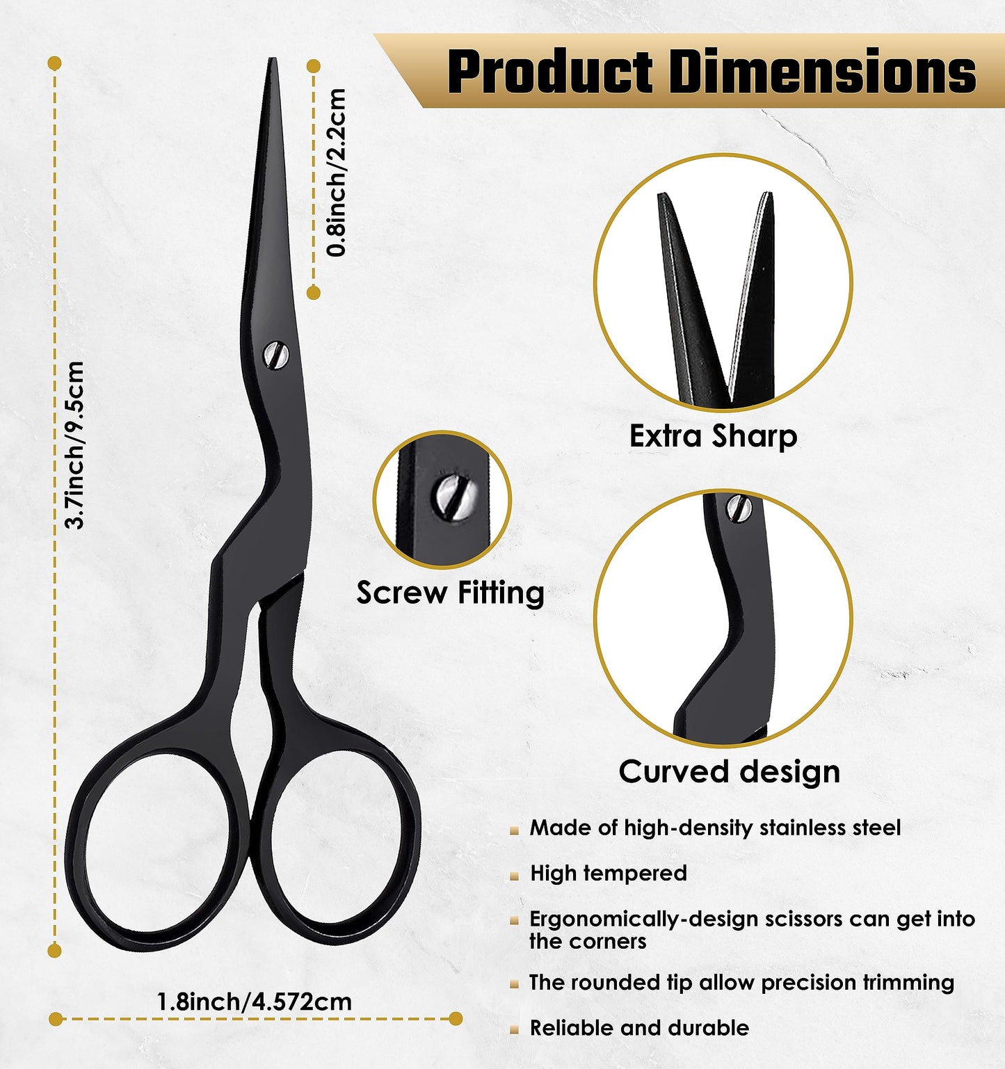 Eyebrow Scissors for Women and Men, Grooming Lash Beauty Scissors with Curved and Rounded Safety Tip Eyebrow Trimmer Scissors With Brush, Tijeras Para Cejas, Professional Black coated Trimming Scissor
