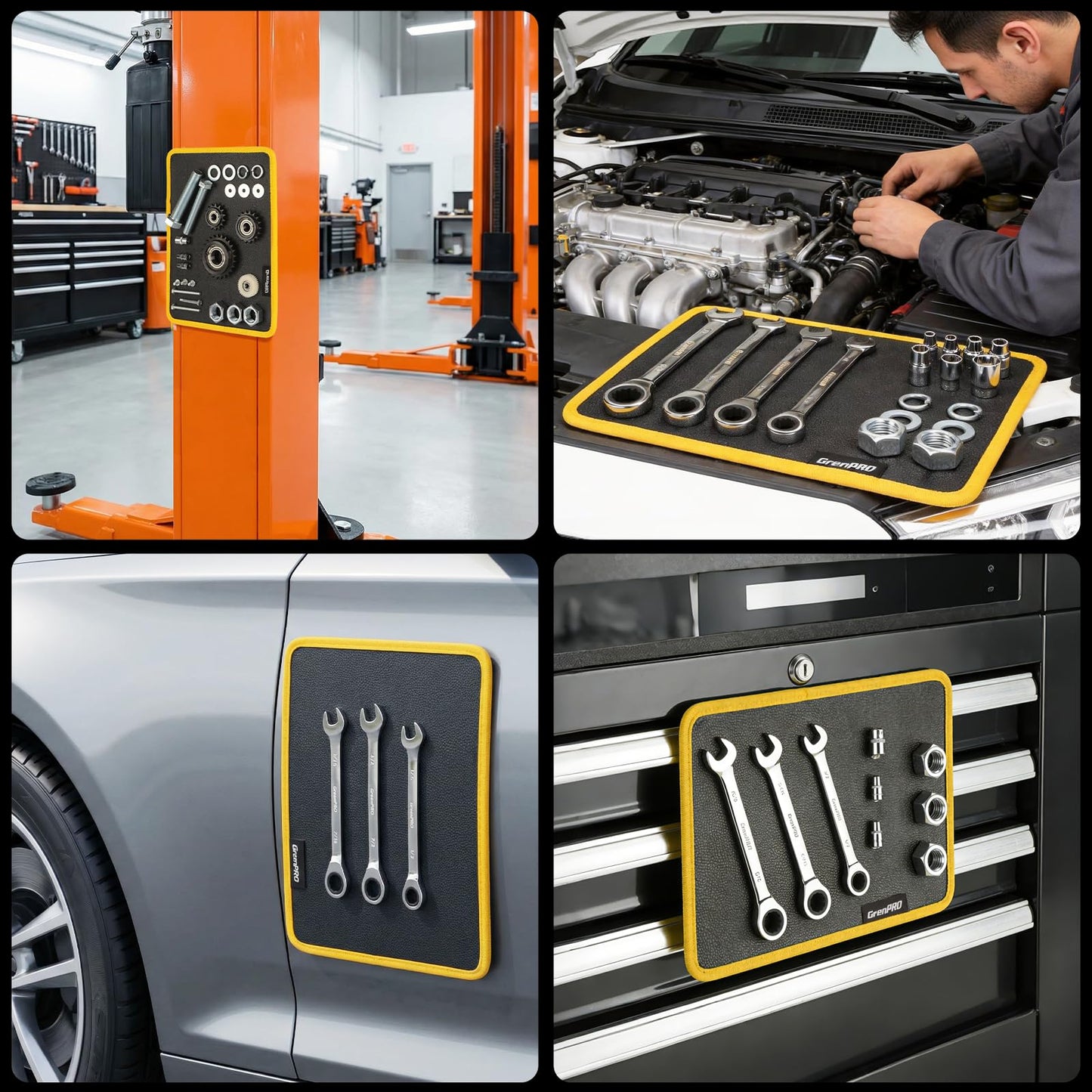 GRENPRO Magnetic Tool Mat 2-Pack, Non-Slip Magnetic Tool Organizer & Telescoping, Heavy-Duty Tool Pad for Mechanics, Garage, Workshop & Auto Repair