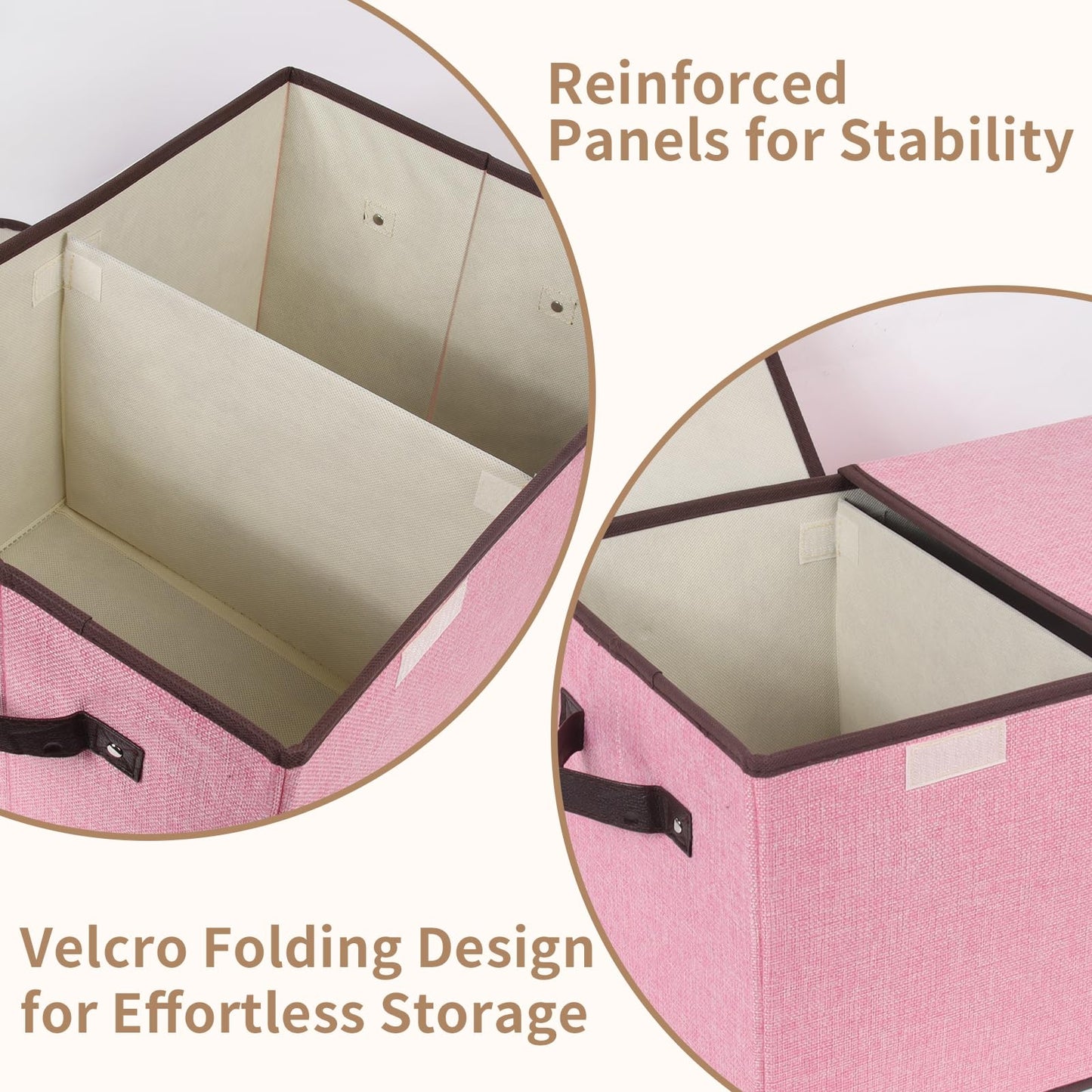 Tcbelosion Foldable Fabric Storage Box with Double-Lid & Dividers, Large Organizer for Home, Closet, Office (Pink, 2 Packs)