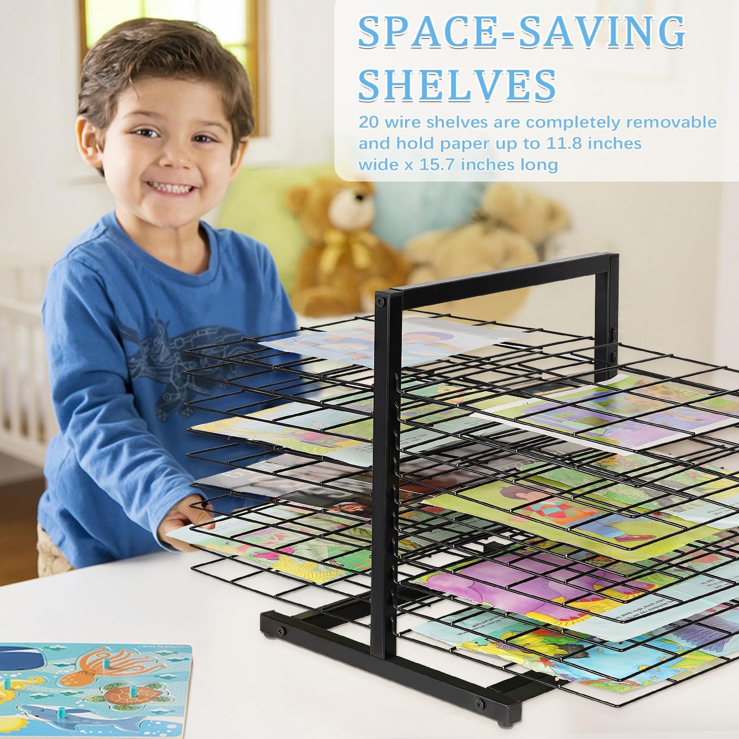 Lzttyee Art Drying Rack for Classroom Paint Drying Rack Art 20 Shelves Metal Desktop Artwork Storage Display for Classroom Painting Crafts (Black, 20 Shelves)