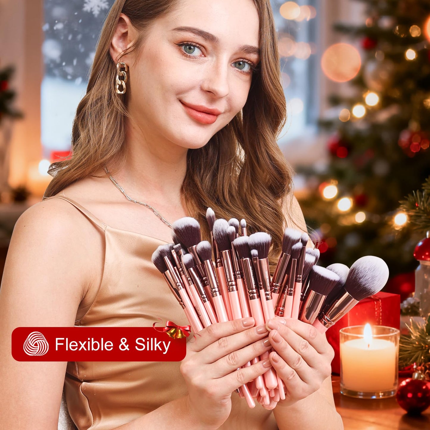 Bueart Design Labeled 30Pcs Professional Deluxe Makeup Brushes set with Extra large holder case for Foundation Face Blending Blush Concealers Eyeshadow