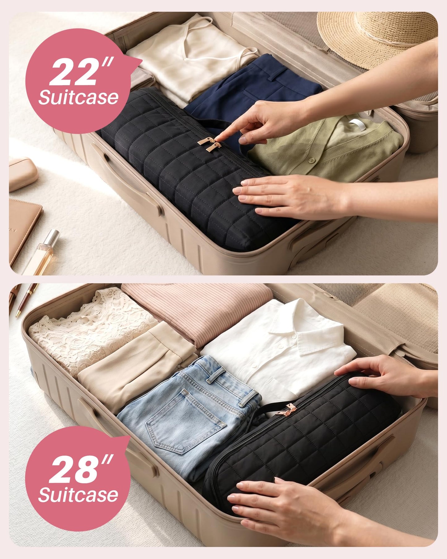 Noldena Hot Tools Travel Case with Heat Resistant Mat Pouch, Large Hair Tool Organizer Bag for Curling Iron Flat Iron Hair Dryer Hot Air Brush, Water Resistant Makeup Bag Gift for Women, Black