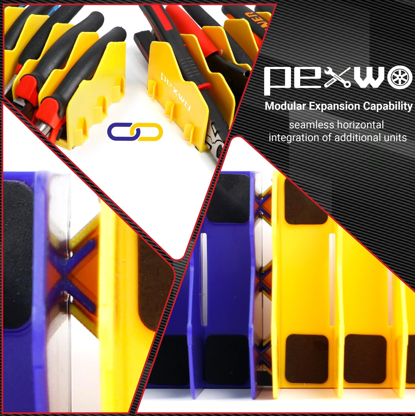 pexwo Plier Organizer, Plier Rack, Plier Holder and Cutter Organizer with Non-Slip Rubber Base, Tool BoxOrganizer, PlierOrganizer for Tool Box Drawer, 20 slots, ToolStorage, PlierRack (2 PC-Yellow)