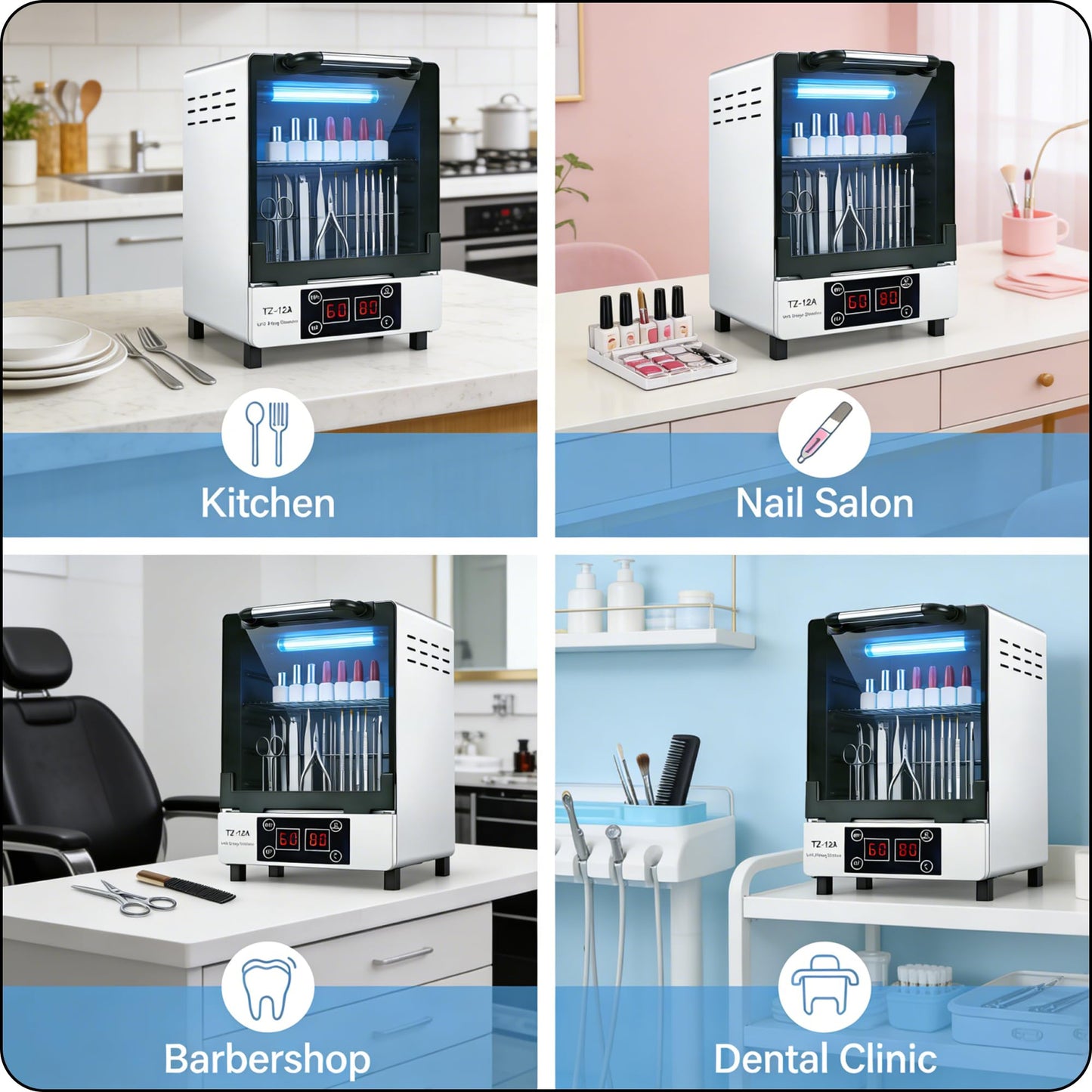 Henlivy Nail Tool UV Cleaning Cabinet, Large Capacity Stainless Steel Cleaning, with Drying Function, Temperature and Timer Control, up to 60 Minutes, 110V, for Hair Salon Spa Nail Salon