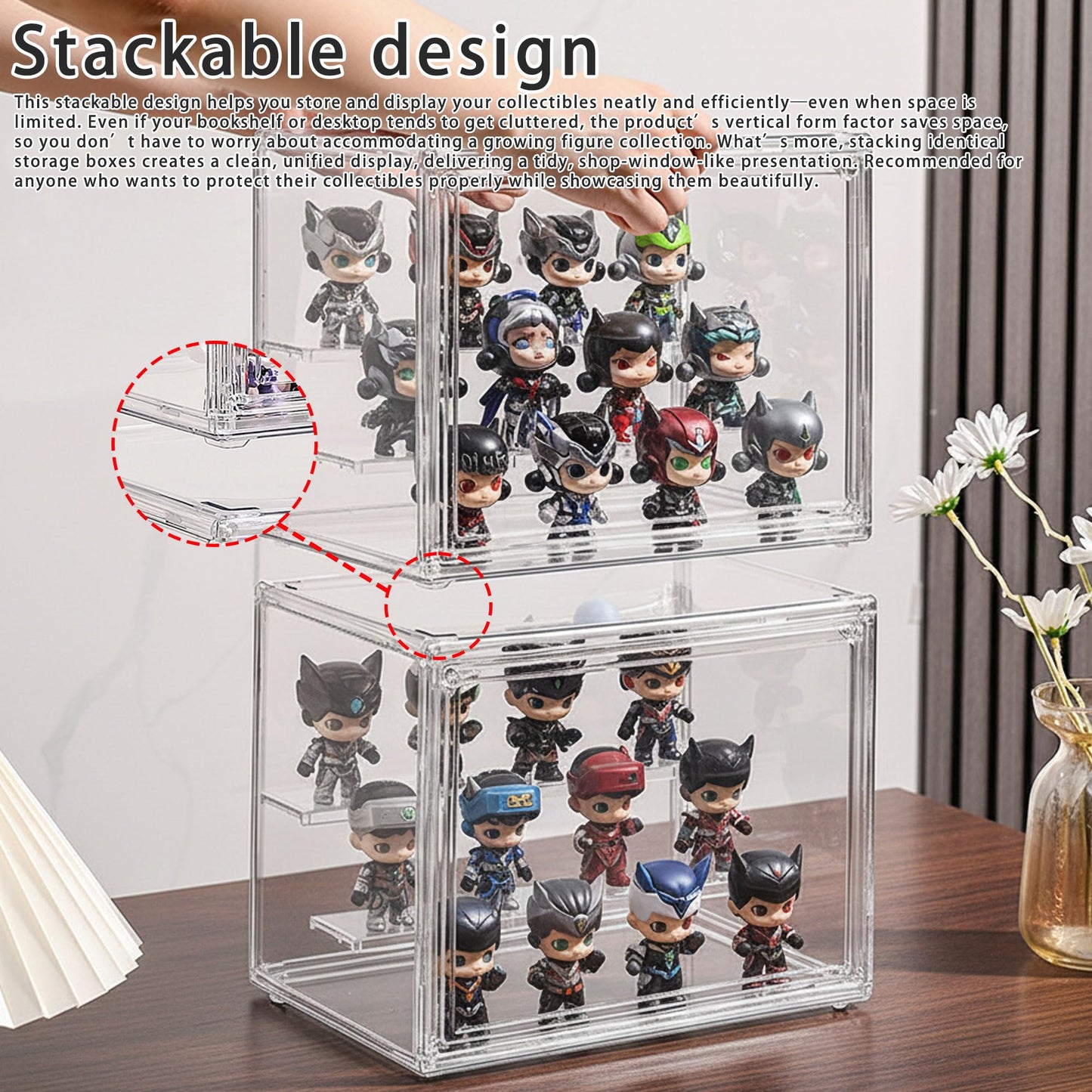Clear Acrylic Display Case for Figures, 3 Layer Adjustable Acrylic Boxes for Display, Stackable Display Boxes for Collectibles, Action Figure Display Case for Shoe, Bread, Cosmetic, Handbag, 2 Pack