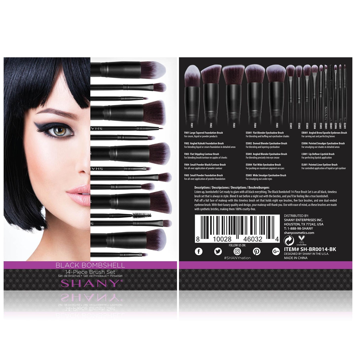 SHANY Makeup Brushes - Black Bombshell - 14-Piece Brush Set – Foundation Powder Concealers Eye Shadows Makeup brushes - Complete Kabuki Makeup Brush Set in Black - 14 PCS