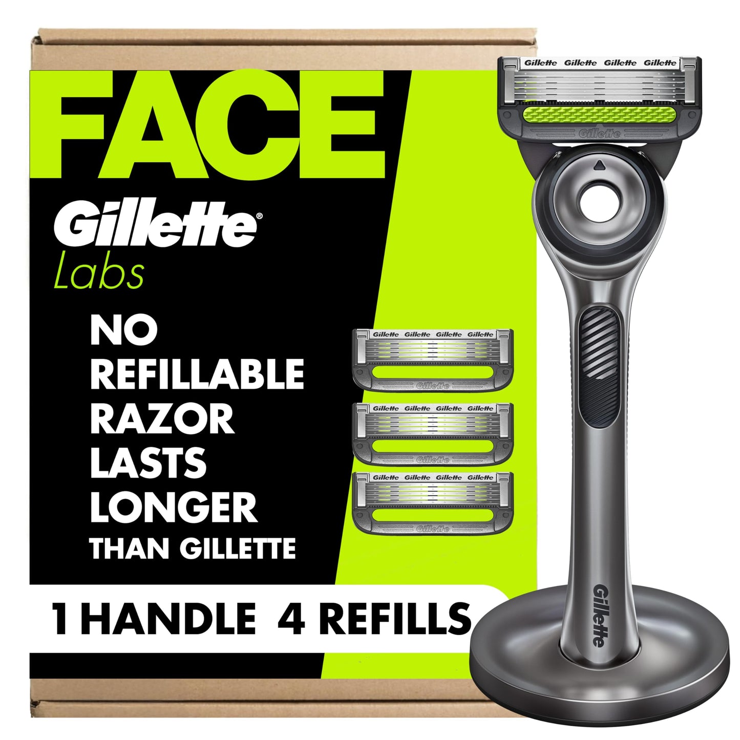 Gillette Labs Razor for Men, 1 Handle, 4 Blade Refills, Magnetic Stand