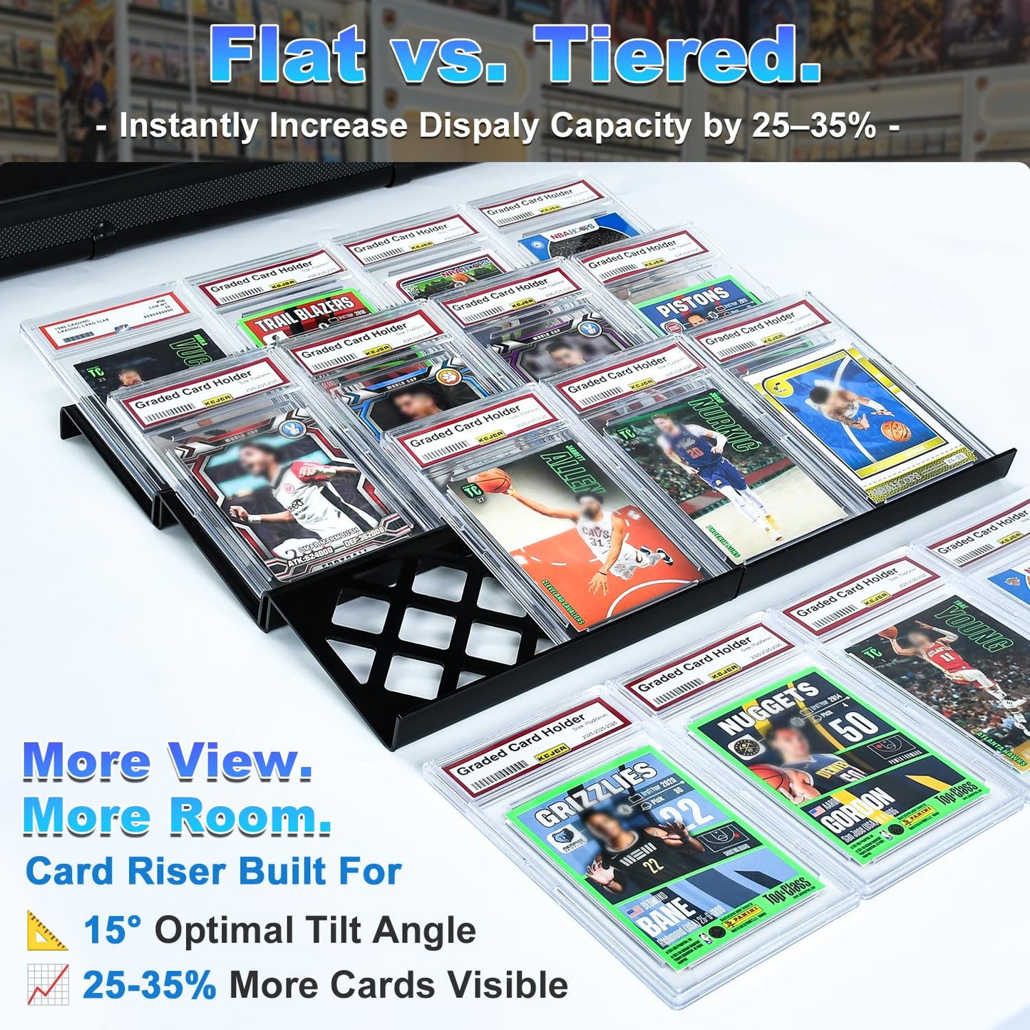 CoJewe 30 Modular Trade Card Risers | Black Acrylic - Perfect for Trade Shows, Display Cases, and Card Vendors - Display Stand for Sports Cards & Trading Card Games
