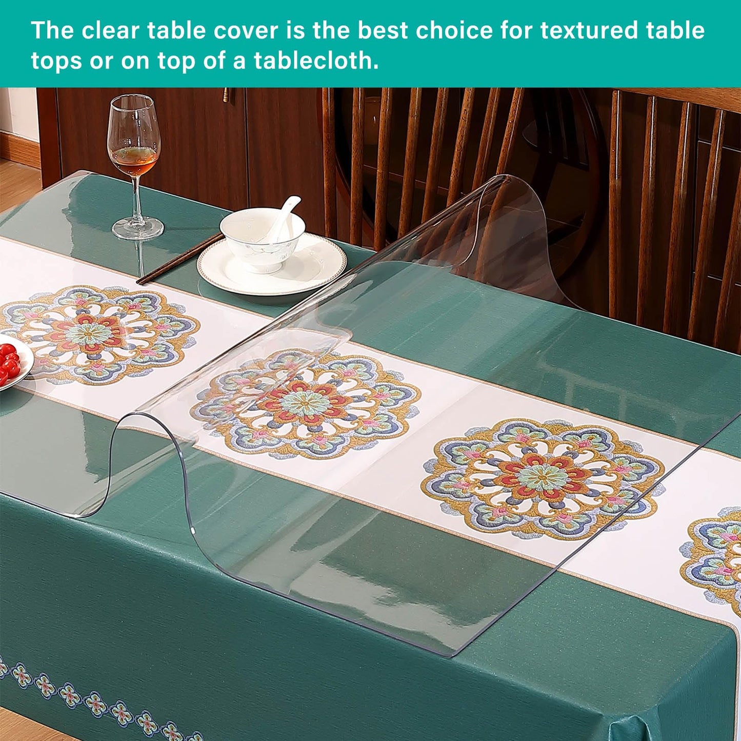 AimerGro 48x48 Inch Clear PVC Table Cover Protector, 1.5mm Thick, Transparent, Rectangular, Minimalist, Anti-scratch, Wipeable, Easy Clean, Wood Marble Glass Tabletop Protection