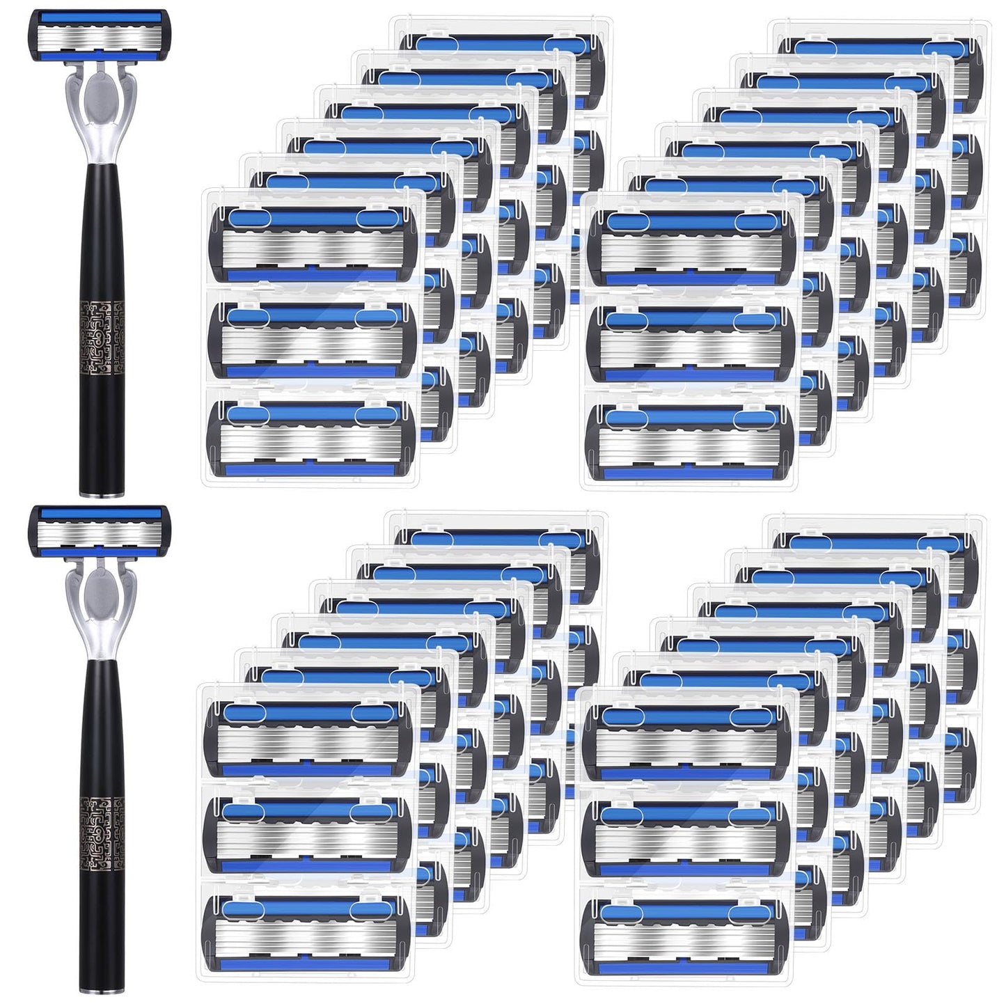Leriton 74 Pcs Disposable Men's Razors Set 6-blade Shaving for Men Sensitive Skin Refillable Razor Kit for a Comfortable Shave, 2 Handles and 72 Cartridges