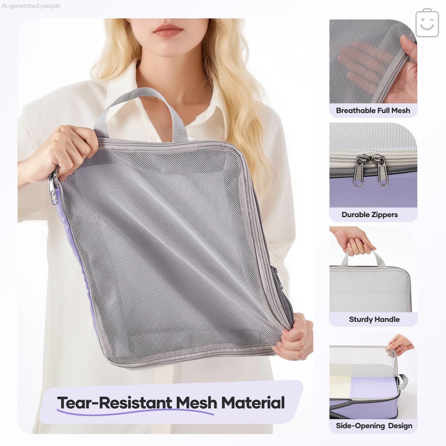 Veken 9/11 Set Compression Packing Cubes for Travel Essentials,Compressible Expandable Large Luggage Suitcase Organizer Bags for Clothing,Space Saver Bags with Over 1000 pcs of Mesh Holes(Purple Gray)