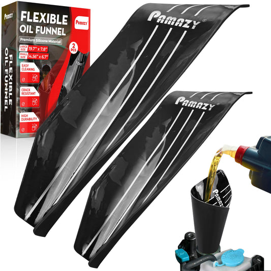 [Upgraded] 2PCS Silicone Flexible Oil Funnel Reusable, Large Size General Oil Change Draining Tool Spill-Free Foldable Oil Filter Moldable Drain Funnel for Oil Change, Spill-Free Oil Filling